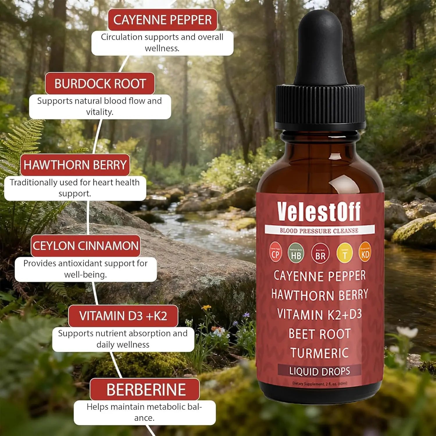 Velestoff Cayenne Pepper | Cayenne Heart & Circulation Blend – Botanical Extracts with Hawthorn, Beet Root, Turmeric, Vitamin K2 & D3 – Daily Wellness Drops (2 fl oz) (2) DFTLUUE Au supplements