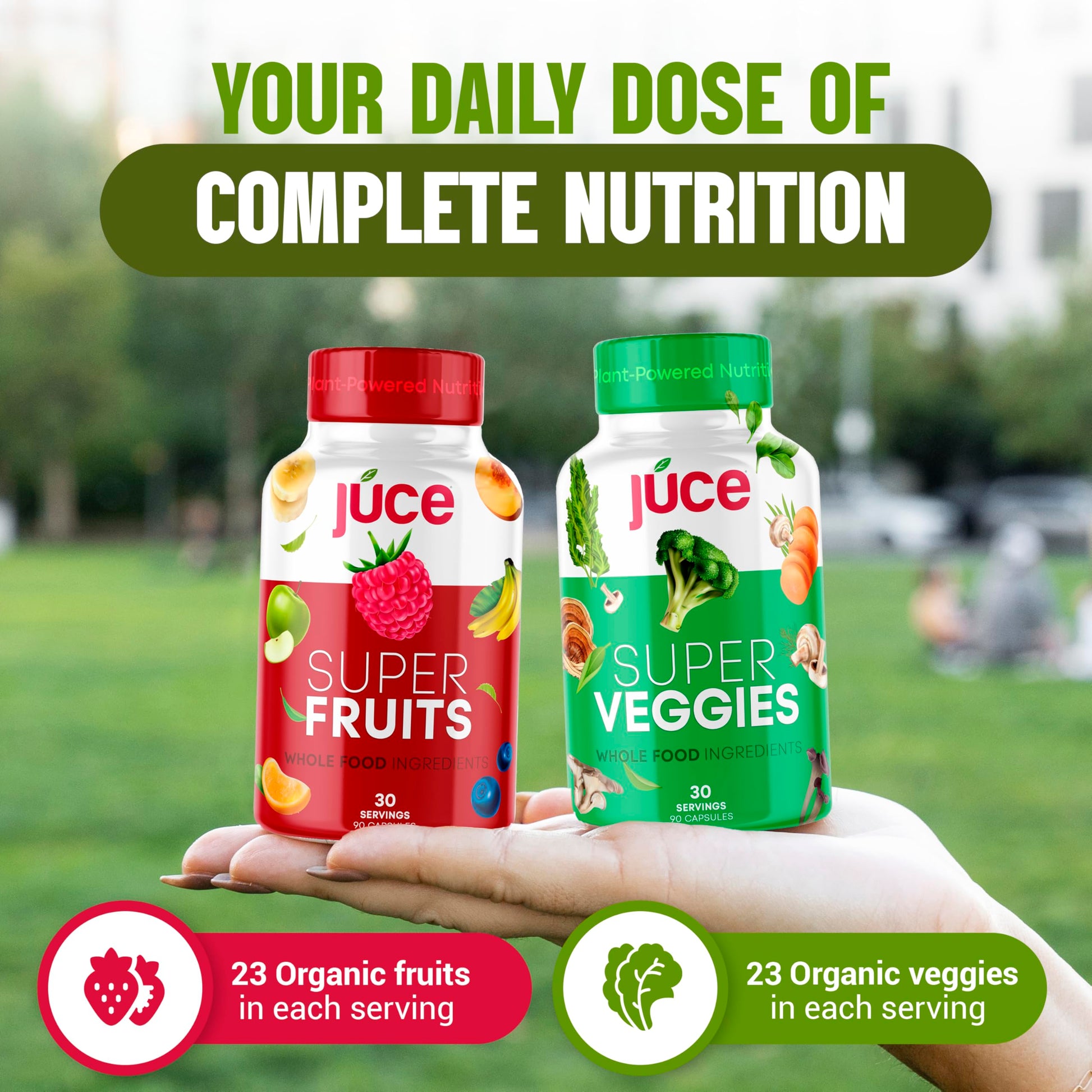 Juce Original Formula - Organic Super Fruit & Veggies Supplement - Gluten/Gelatin Free, Soy Free & Vegan- Reds & Greens Superfood Capsules- 23 Fruits & 23 Vegetables (180 Count)- By Terra Kai Organics Terra Kai Organics Au supplements