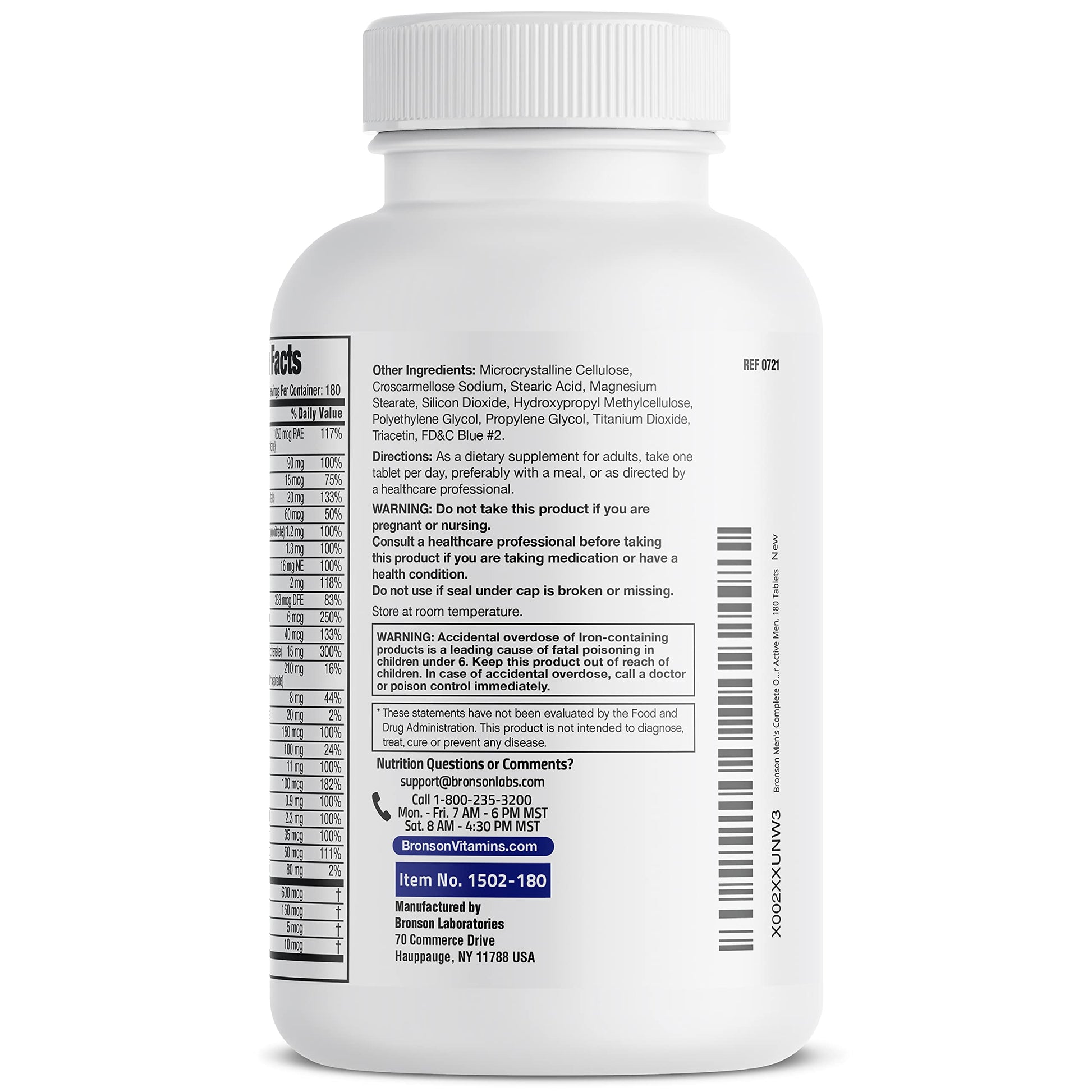Bronson ONE Daily Men’s Complete Multivitamin Multimineral Once-Daily Multi for Active Men, 180 Tablets Bronson Au supplements