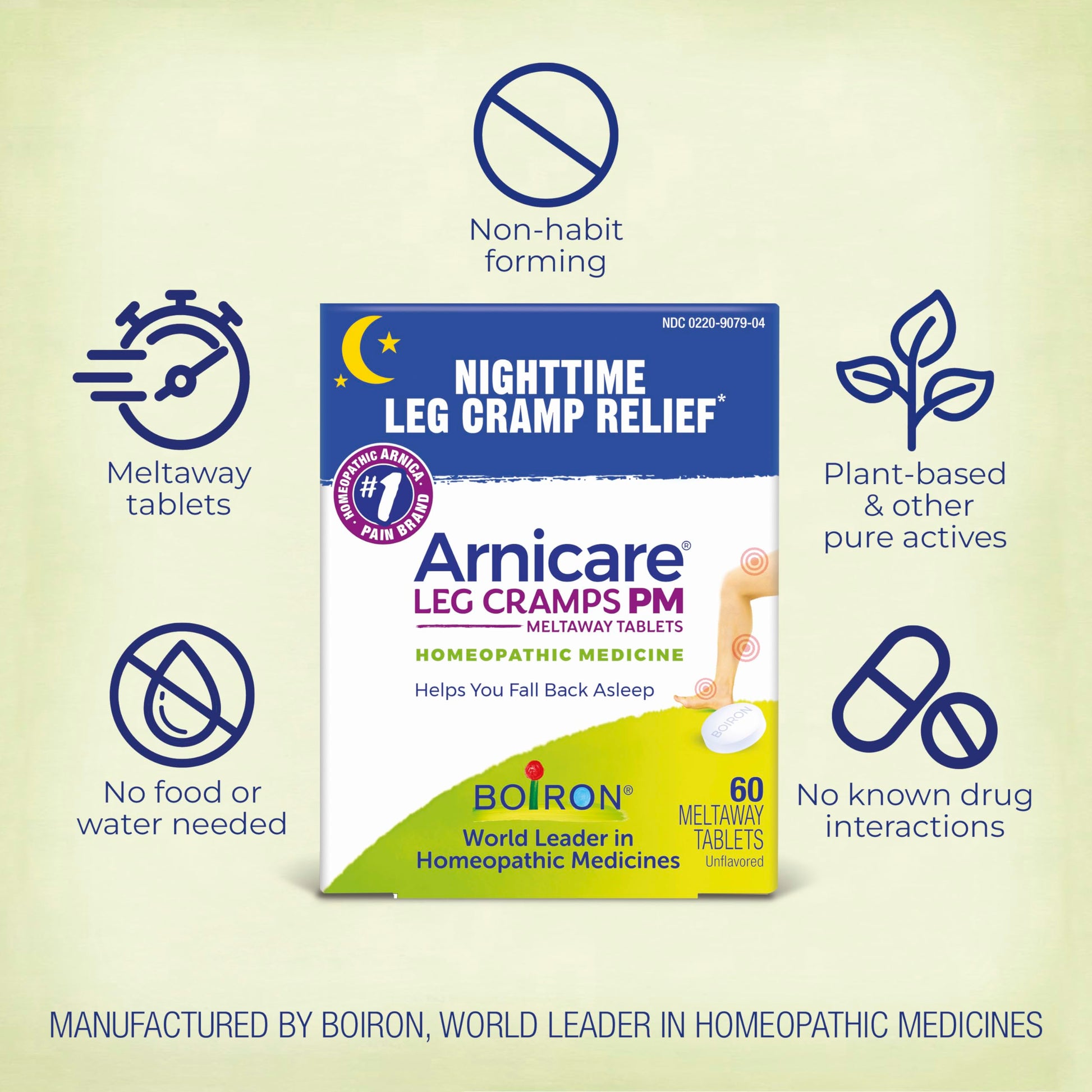 Boiron Arnicare Leg Cramps PM for Nighttime Relief from Cramping and Stiffness in Feet or Calves - 60 Tablets Boiron Au supplements