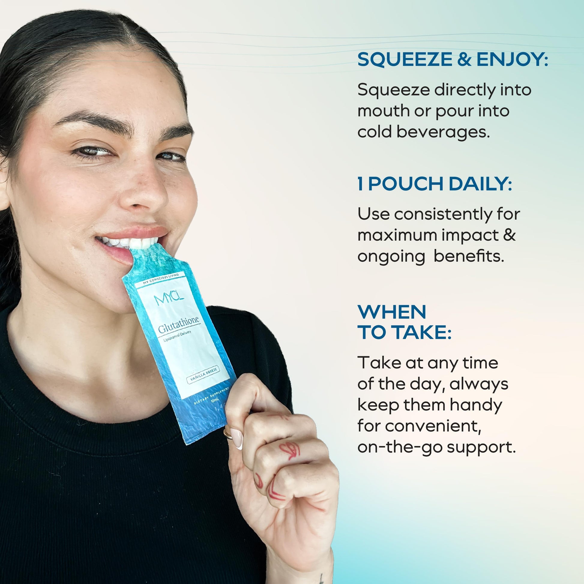 MYCL Liposomal Glutathione Supplement Squeeze Packs – Vitamin E and MCT Oil – Skin, Hair and Nail Health– High Absorption - Vanilla Almond – 30 Single-Serve Packets MYCL Au supplements