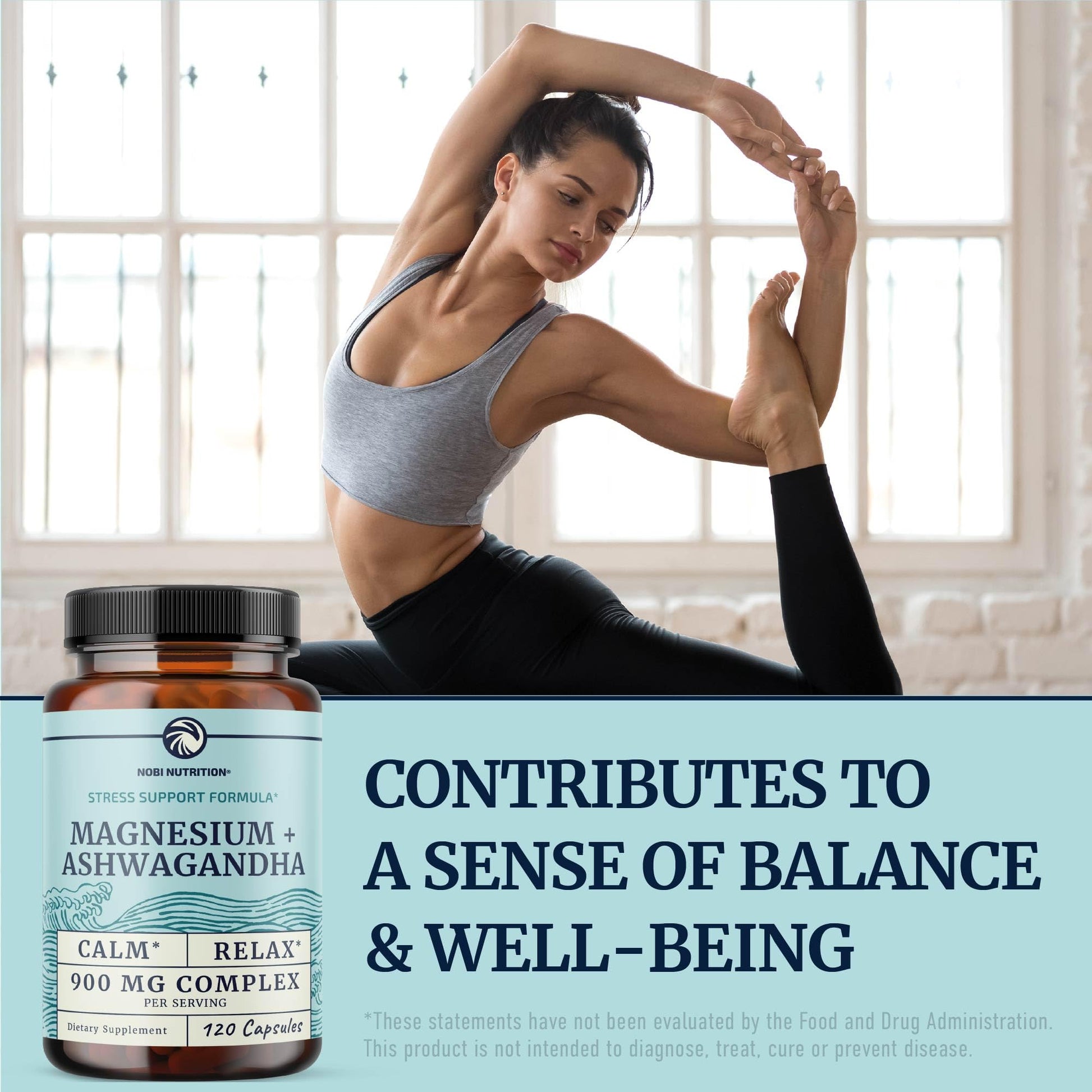 Magnesium Ashwagandha | Calming Magnesium Supplement for Adults | Relax, Rest, Calm Mood & Sleep Support | Mag Citrate & Oxide 400 mg + Ashwagandha 500 mg | Muscle Health & Stress Relief | 120 Ct Nobi Nutrition Au supplements