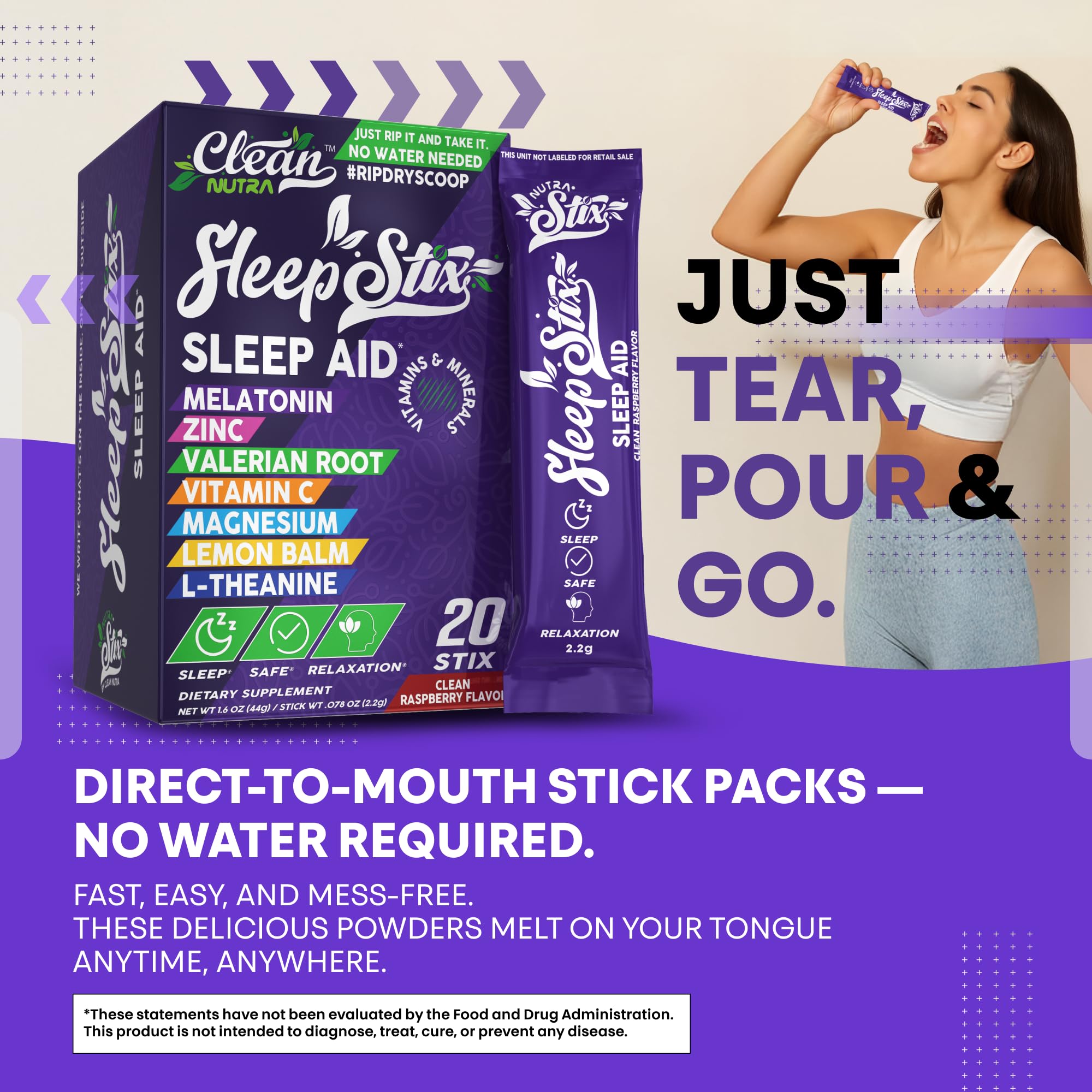 Sleep Aid Melatonin Powder Tryptophan Glycine Valerian Root Magnesium For Sleep Lemon Balm L Theanine Magnesium Glycinate Zinc Sleep Aid Myo Inositol GABACalm B6 5 HTP Stress Relief 20 Stix Clean Nutraceuticals Au supplements