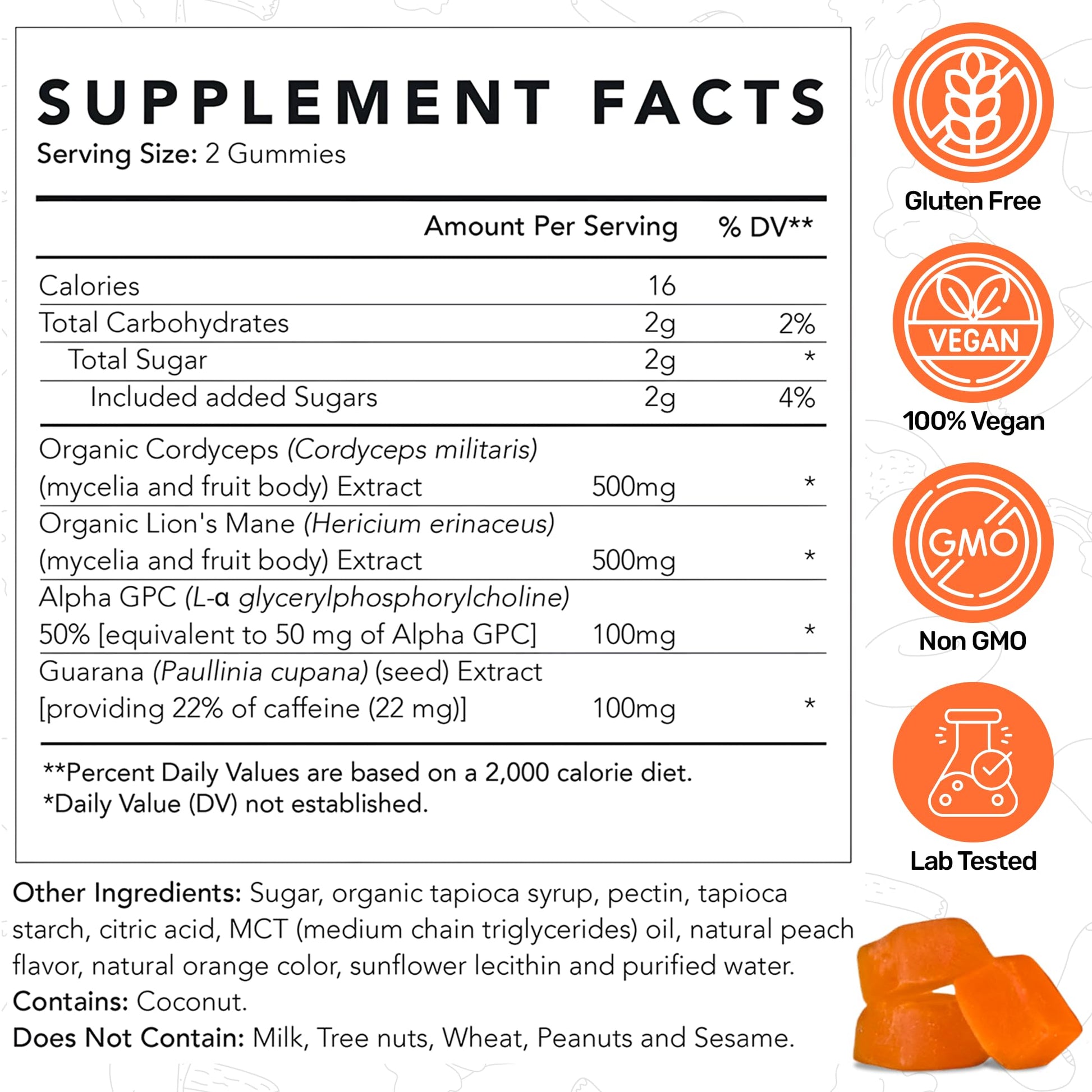 Life Cykel - AM Energy and Focus Mushroom Gummies, 10 Count - Organic Lion's Mane Gummies with Cordyceps, Guarana & Alpha GPC for Mental Clarity, Natural Energy, Endurance & Focus - Lemon Peach Flavor Life Cykel Au supplements