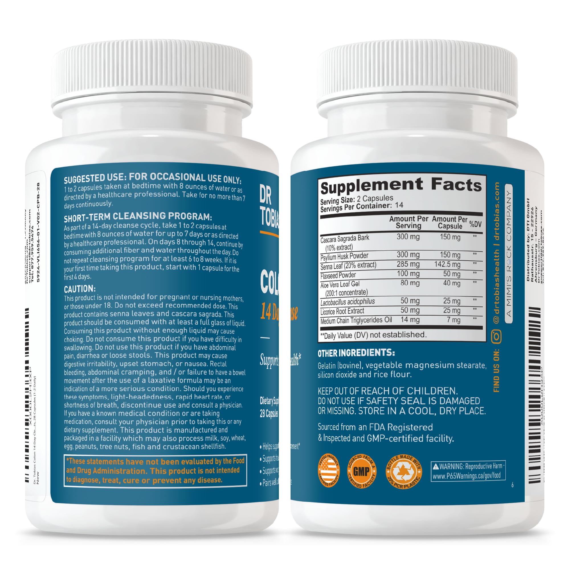 Dr. Tobias Colon Cleanse - Constipation Relief & Gut Health Support for Women & Men | 14 Day Colon Cleanser for a Gentle Colon Detox & Gut Flush - 28 Capsules (1-2 Daily) Dr. Tobias Au supplements