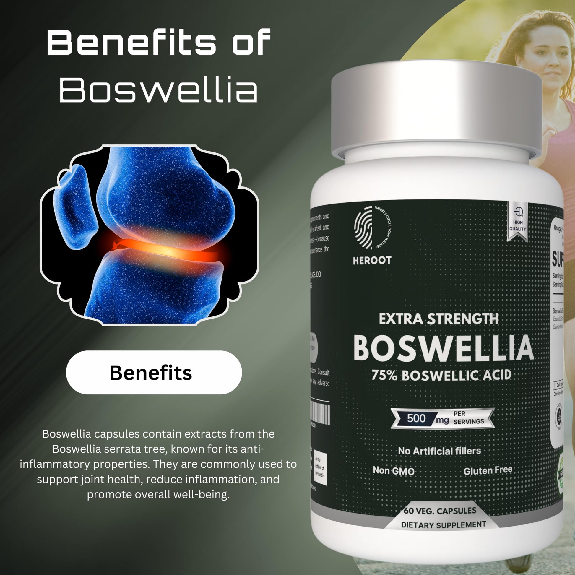 Heroot Boost Joint Mobility with 75% Extra Strength Boswellia Serrata Extract, 120 Capsules Heroot Au supplements