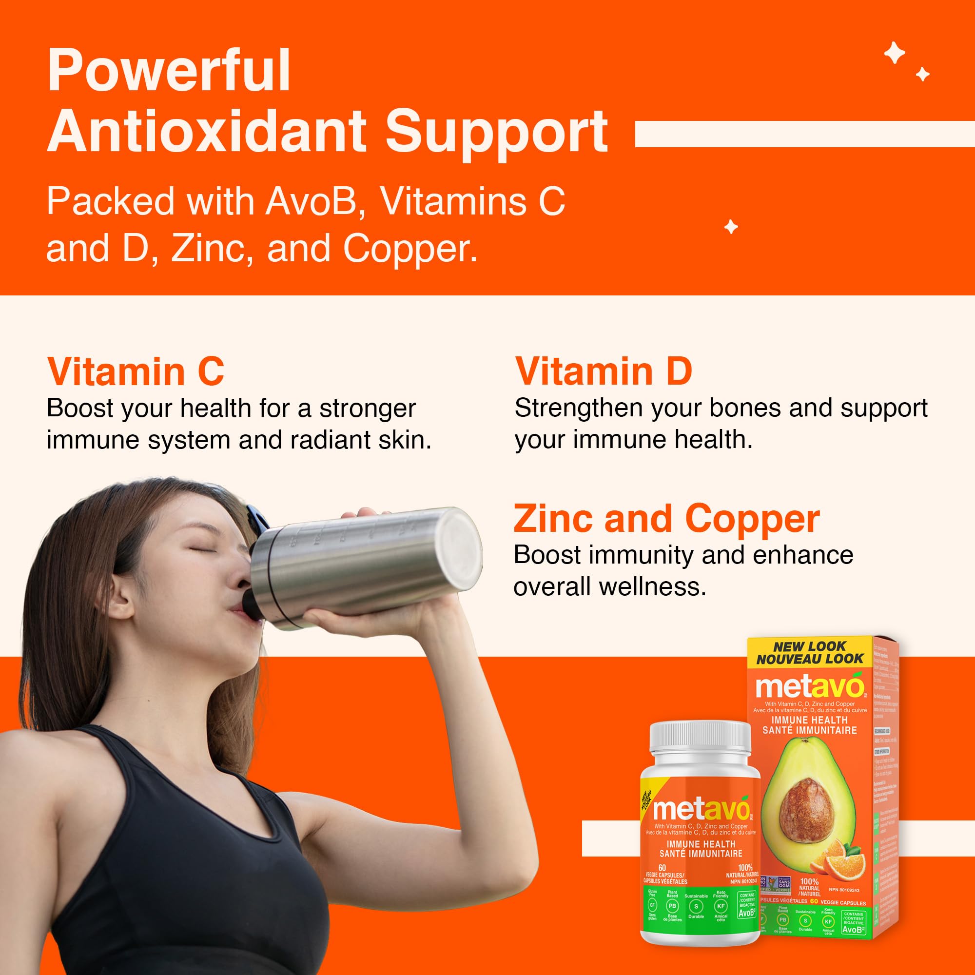 Metavo Immune Health - Natural Immune Support Supplement, Essential Zinc Supplements for Men & Women Enriched with Vitamin C, D & Copper, 60 Vegan Capsules, 30 Servings Metavo Au supplements