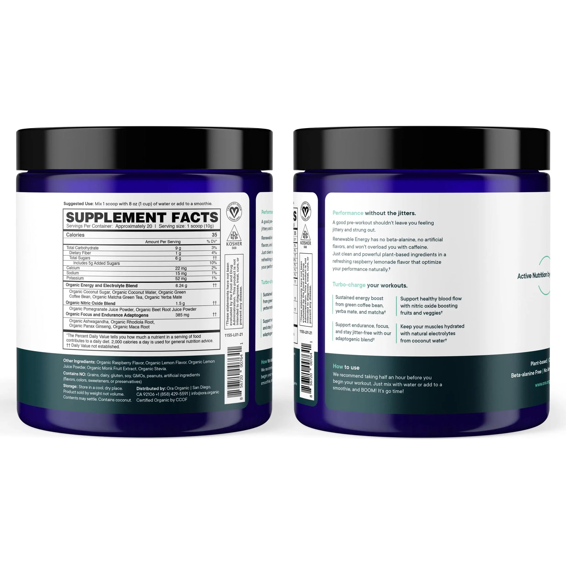 Ora Organic Natural Pre Workout Powder - Raspberry Lemonade Flavor- Provides Jitter Free Energy, Focus, Hydration, & Endurance - Vegan, Certified Organic, Soy, Dairy, & Gluten Free, 20 Servings Ora Organic Au supplements