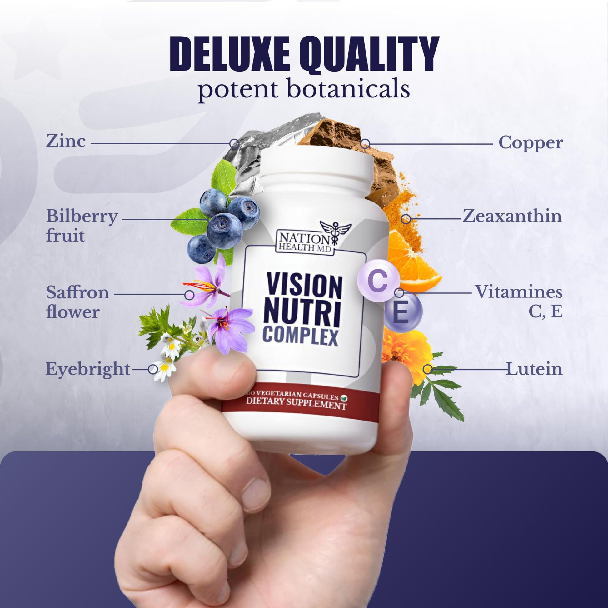 NATION HEALTH MD Vision Nutri Complex - Eye Vitamins with Lutein, Bilberry - Eye and Vision Health for Men & Women - 60 Capsules NATION HEALTH MD Au supplements