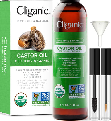 Cliganic USDA Organic Castor Oil, 100% Pure (8oz with Eyelash Kit) - For Eyelashes, Eyebrows, Hair & Skin Cliganic Au supplements