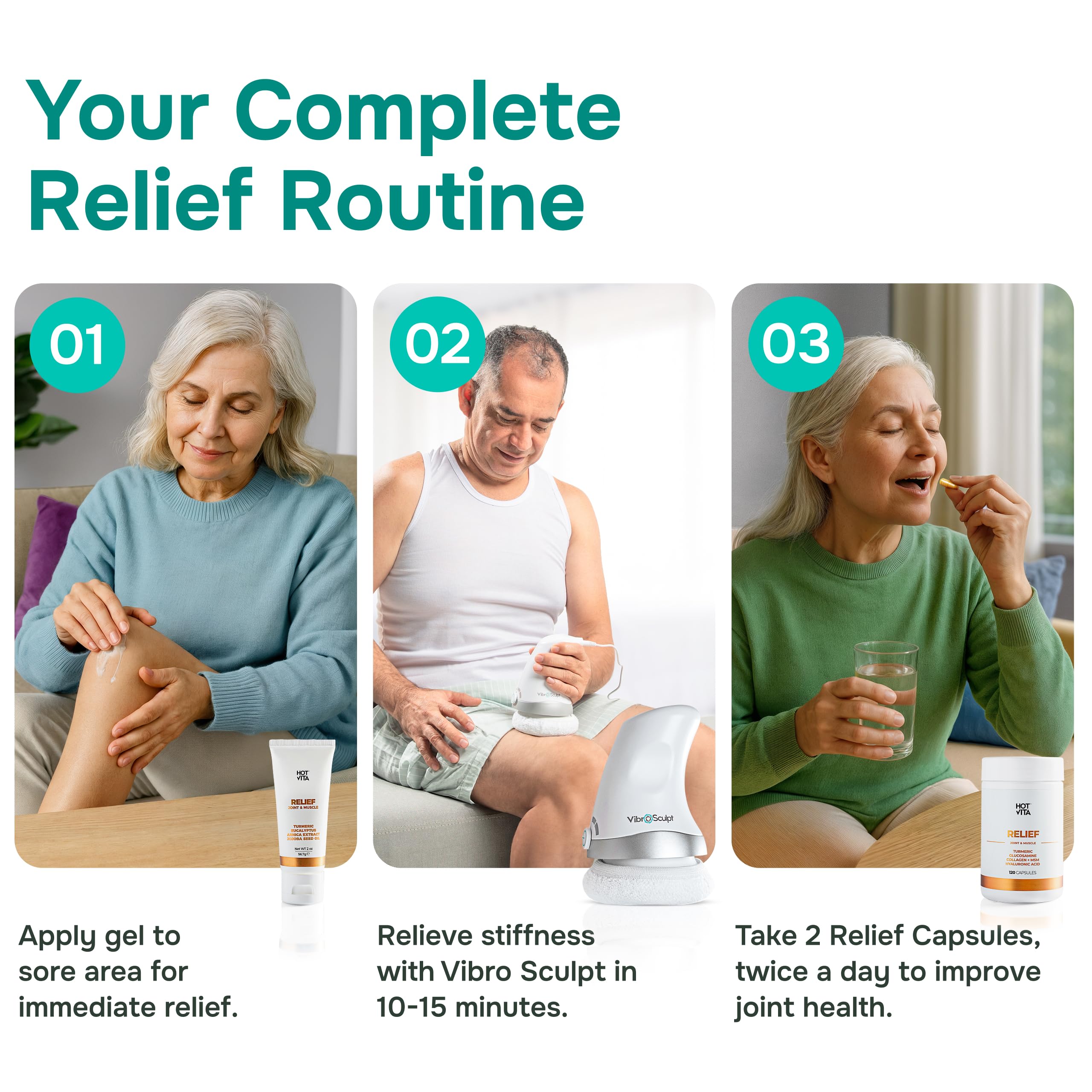 Hot Vita Relief Gel - Plant-Based Cooling Gel with Arnica, Turmeric & Eucalyptus - Soothing Formula for Muscle Fatigue, Tired Legs Hot Vita Au supplements