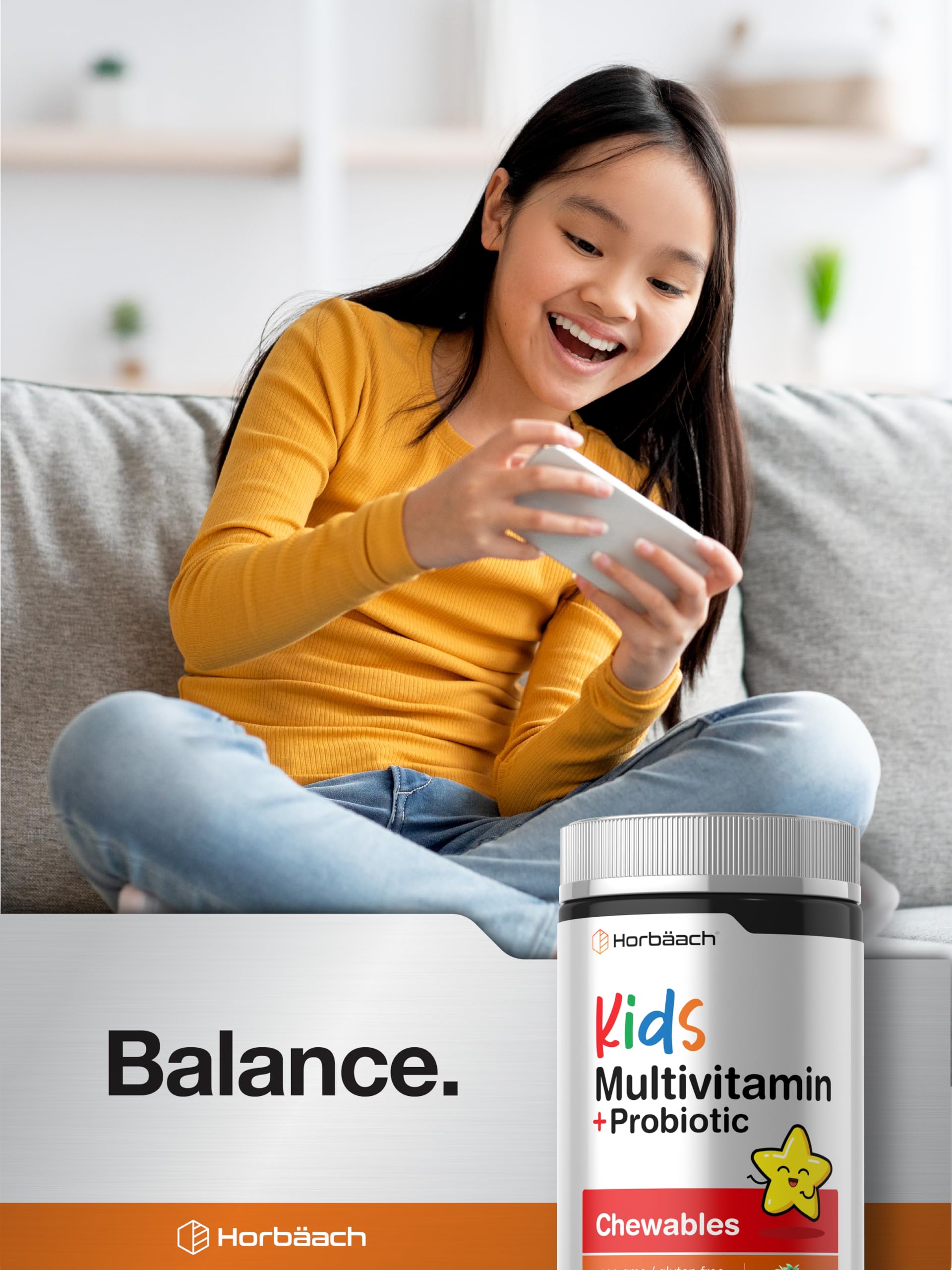 Horbäach Kids Multivitamin with Probiotics | 100 Chewable Tablets | Fruit Punch Flavor | Vegetarian, Non-GMO, Gluten Free Children's Supplement Horbäach Au supplements