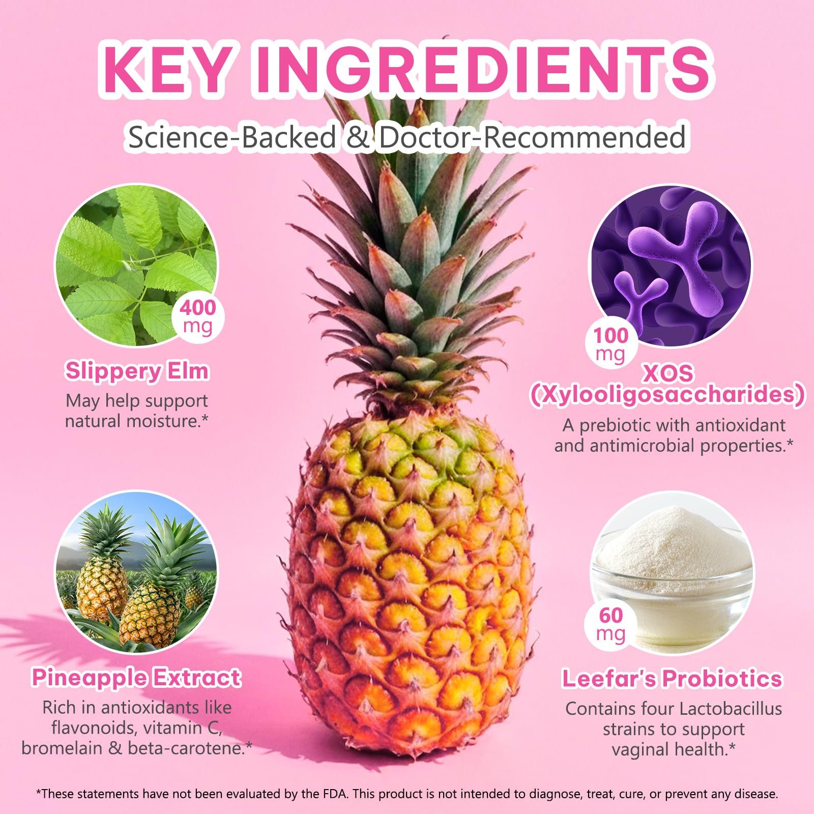 KITNOBLIS Feminine Probiotic Gummies with Slippery Elm- Pineapple Gummies for Women pH Balance, Gut Health & Immune Supports | with Prebiotics & Lactobacillus Blend (60 Gummies) KITNOBLIS Au supplements