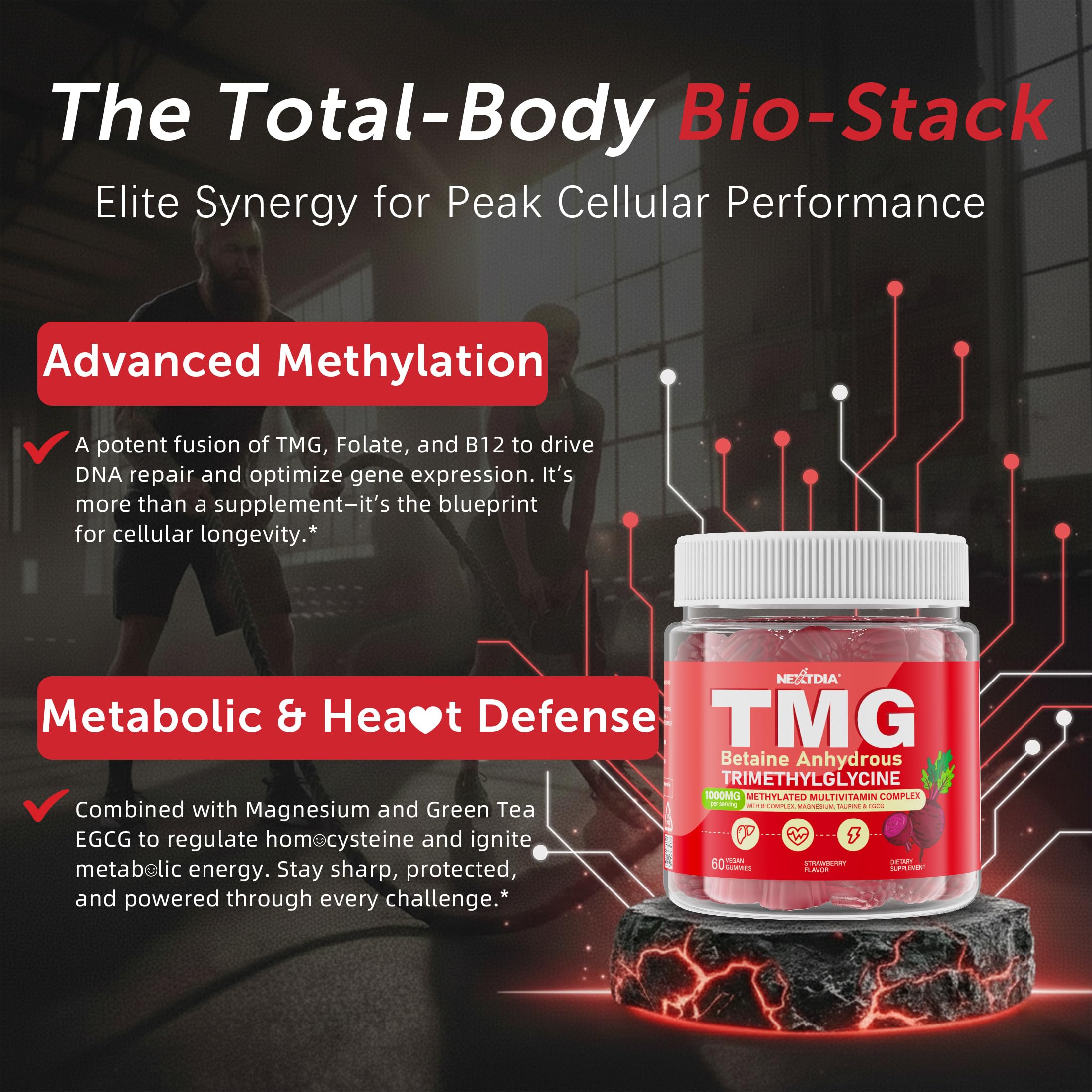 2Pack TMG Gummies 1000mg Betaine Anhydrous + Methylated Multivitamin & B Complex Methylated(Methylfolate B12 B6), Magnesium, Taurine - Essential Trimethylglycine for Homocysteine Levels, Brain, Energy Nextdia Au supplements