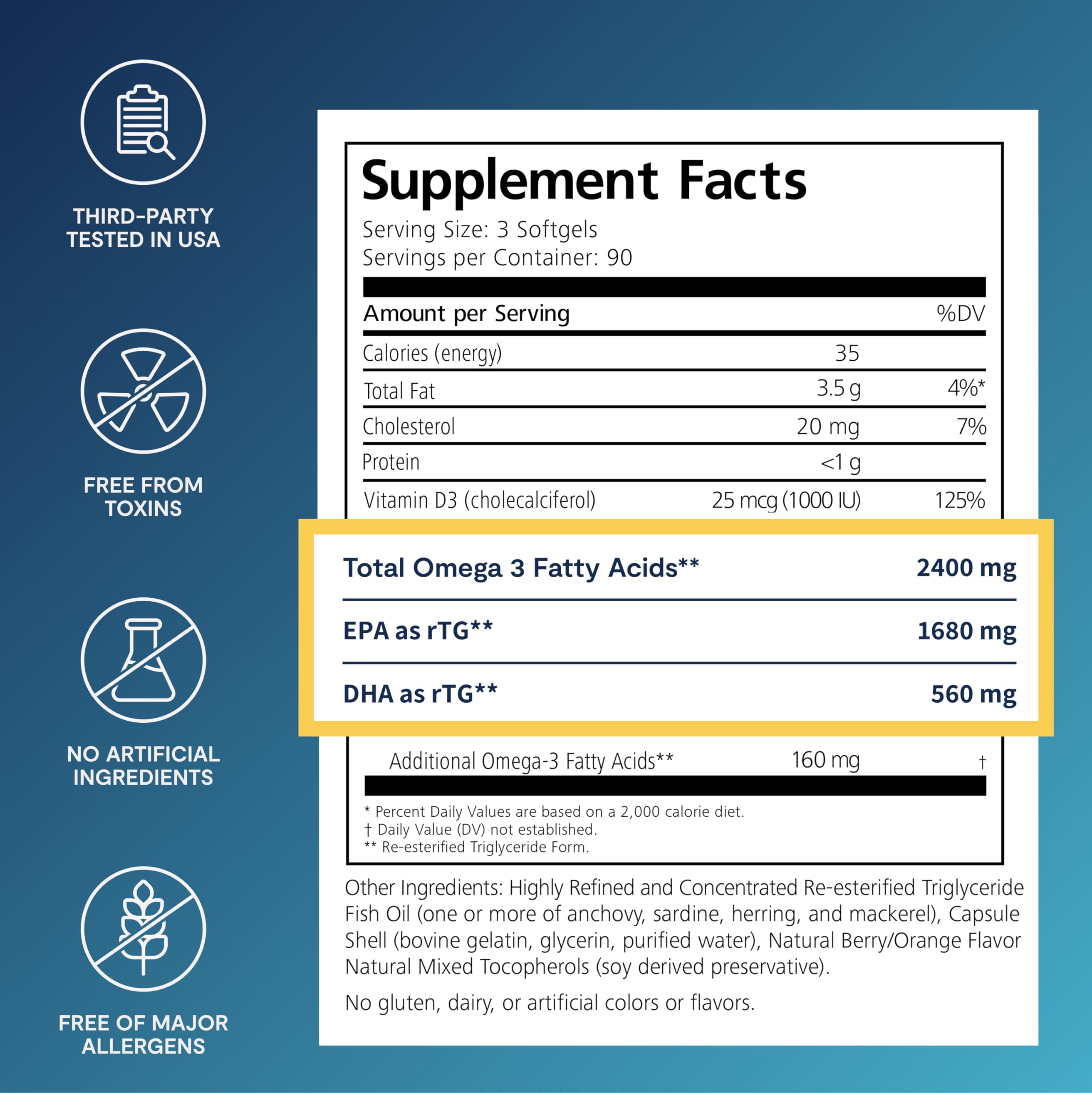 De3 Dry Eye Ultra Pure rTG Omega 3 – Support for Dry Eyes - 2400mg EPA & DHA – New & Improved-Burpless-3 per Day Serving, 3-Month Supply PRN Physician Recommended Nutriceuticals Au supplements