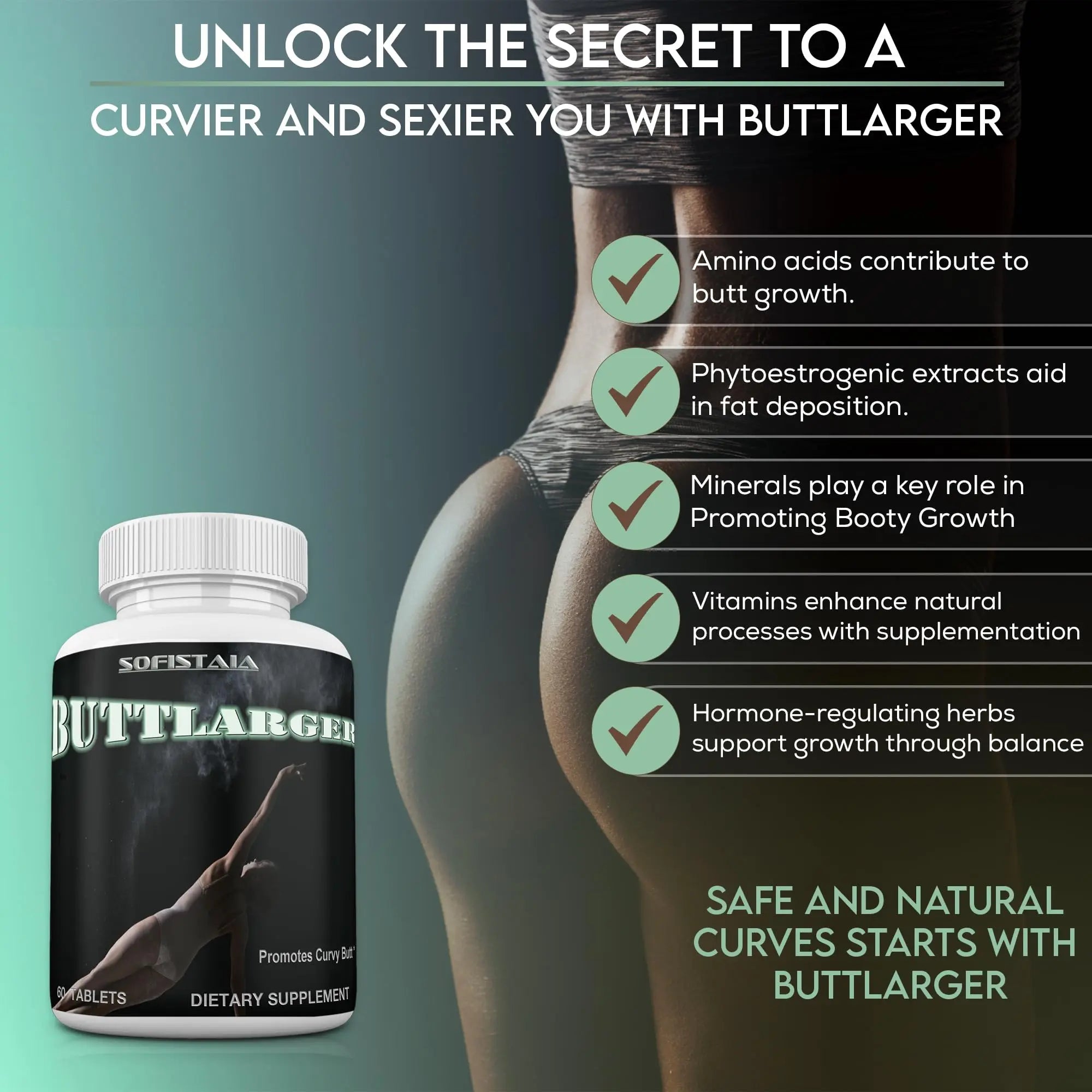 BEAUTIFYEM Sofistaia BUTTLARGER Natural Enhancement Supplement, 60 Tablets, Essential Nutrients for Curves and Confidence BEAUTIFYEM Au supplements