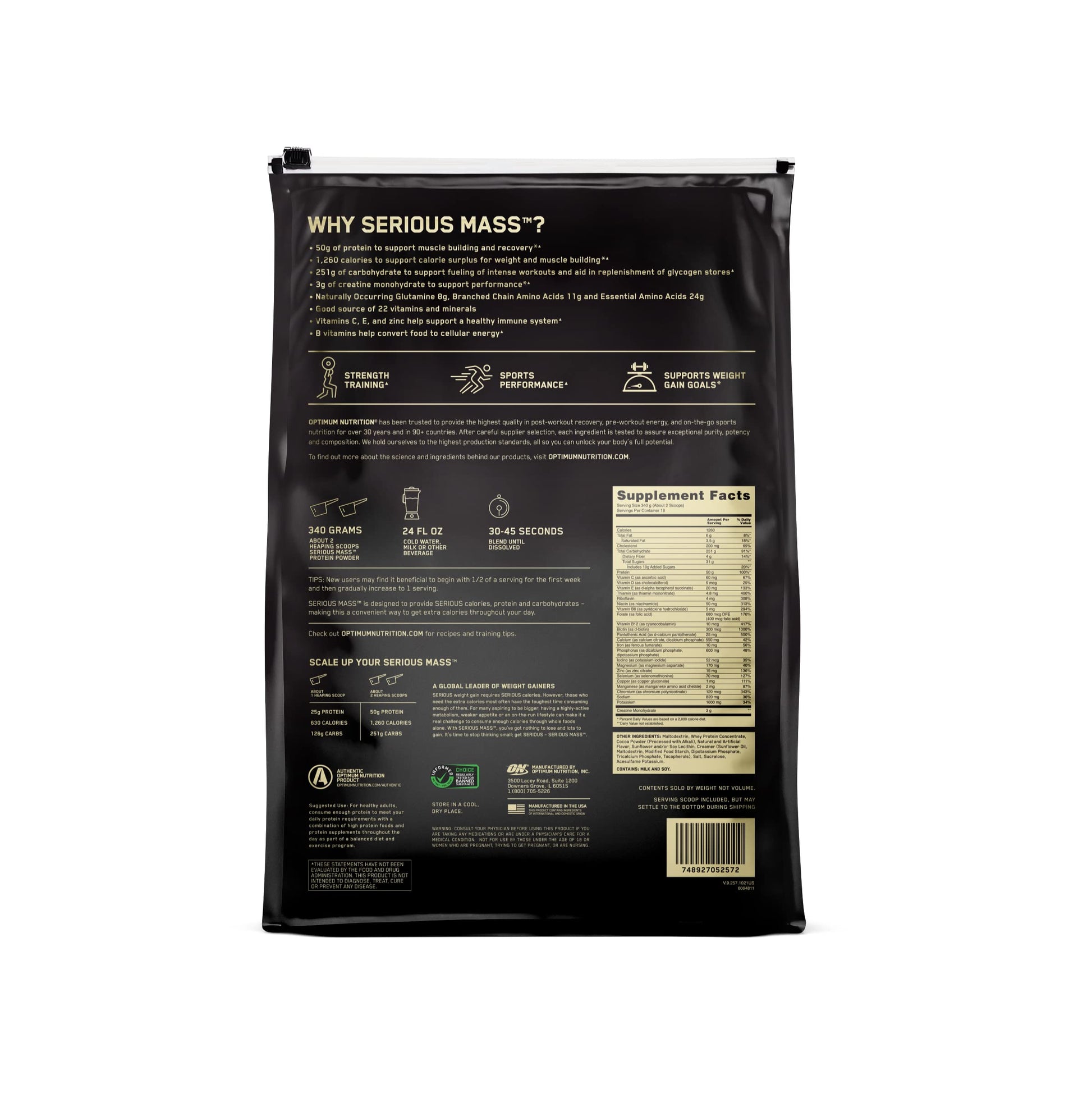 Optimum Nutrition Serious Mass, Weight Gainer Protein Powder for Muscle Gain, Added Optimum Nutrition Au supplements