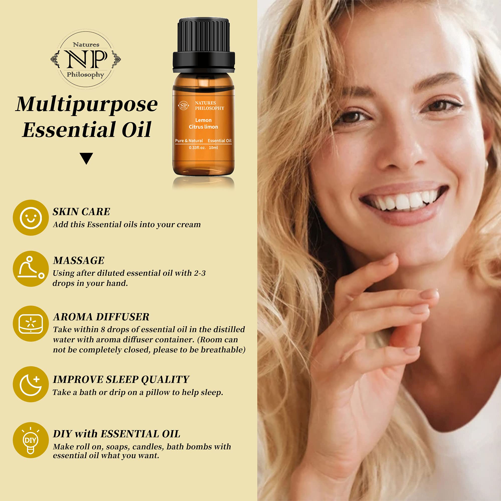 Lemon Essential Oil,100% Pure Organic Essential Oils for Aromatherapy, Diffuser, Massage, Soap Making NP NATURES PHILOSOPHY Au supplements