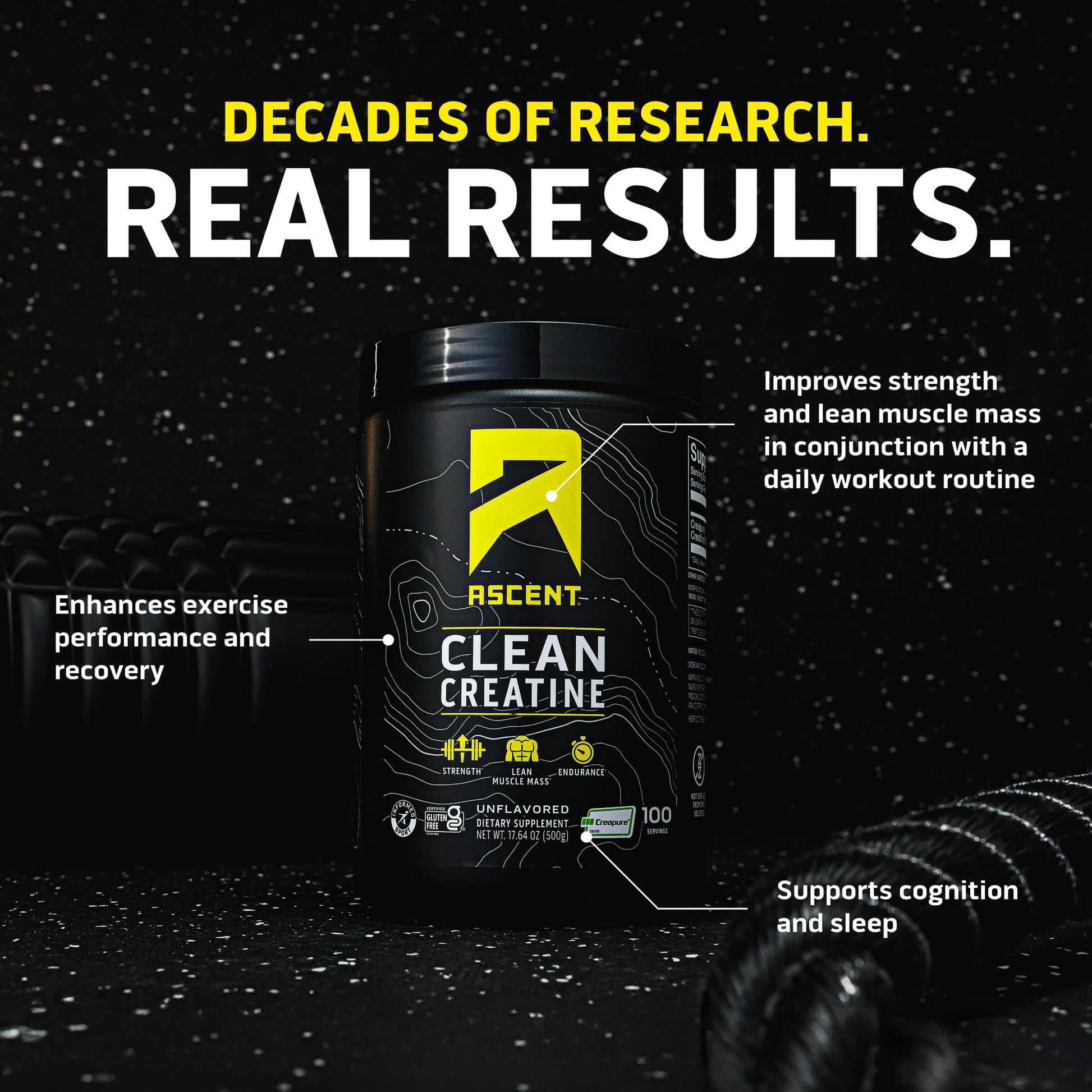 Ascent Clean Creatine Monohydrate Powder - 5G Per Serving, Creapure Creatine Supplement - Unflavored, 100 Servings Ascent Au supplements