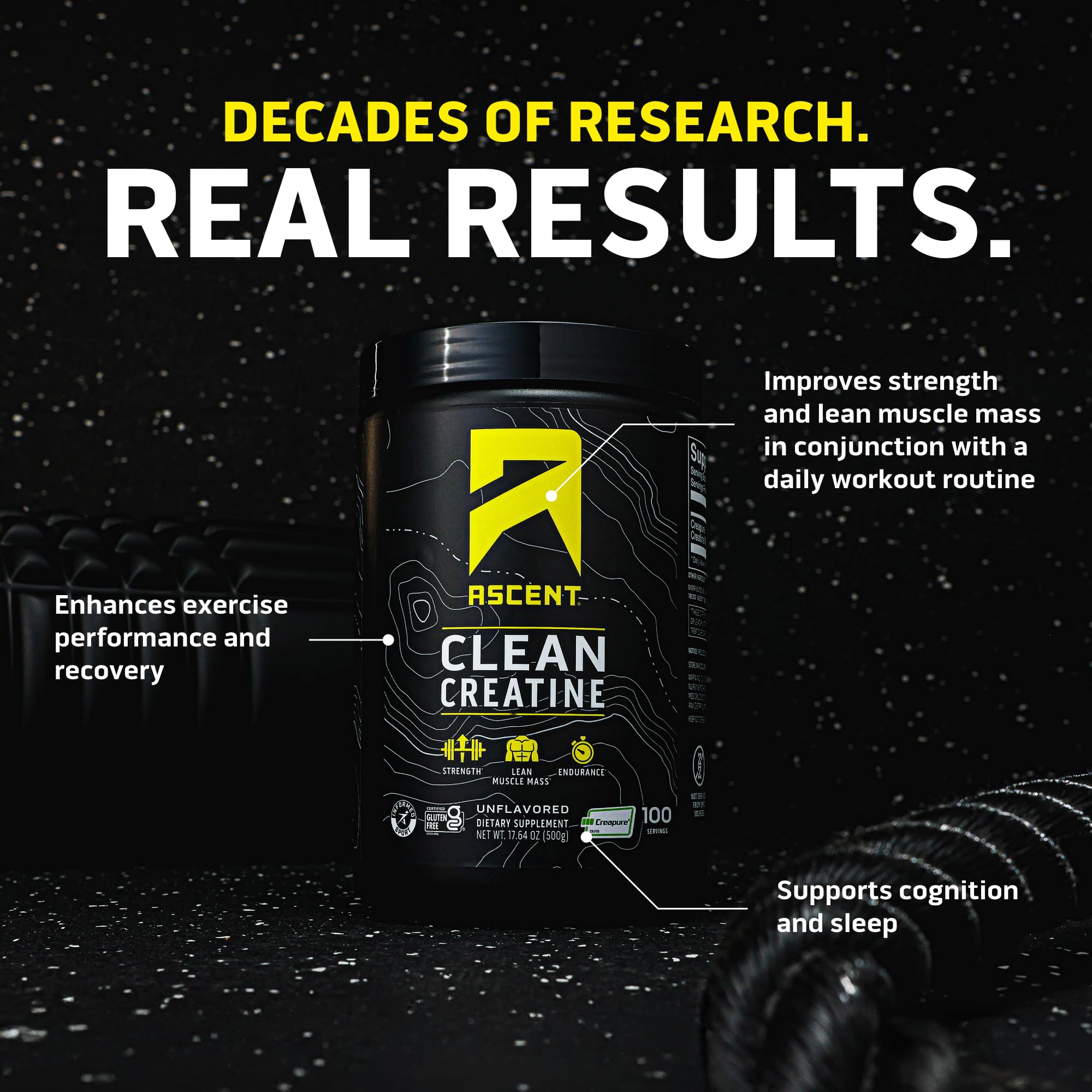 Ascent Clean Creatine Monohydrate Powder - 5G Per Serving, Creapure Creatine Supplement - Unflavored, 100 Servings Ascent Au supplements