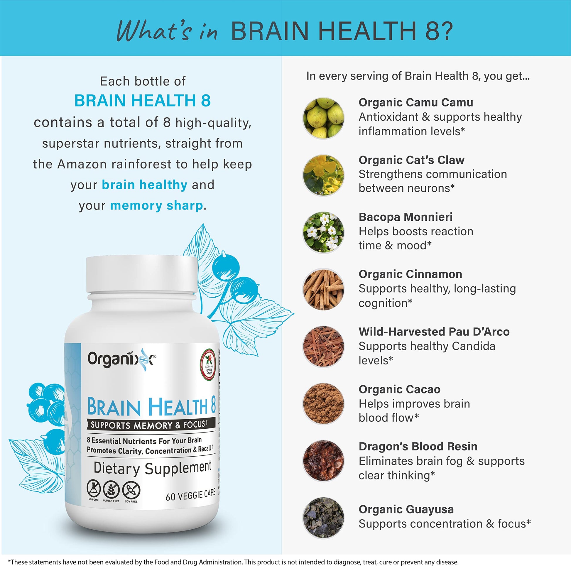 Organixx Ageless Brain Powerful Brain Health Supplement to Support Brain Function, Clarity, Focus, Re-Energize Brain Cells, Helps Promote a Balanced Mood, Gluten Free, Non GMO, 60 Vegetarian Capsules Organixx Au supplements