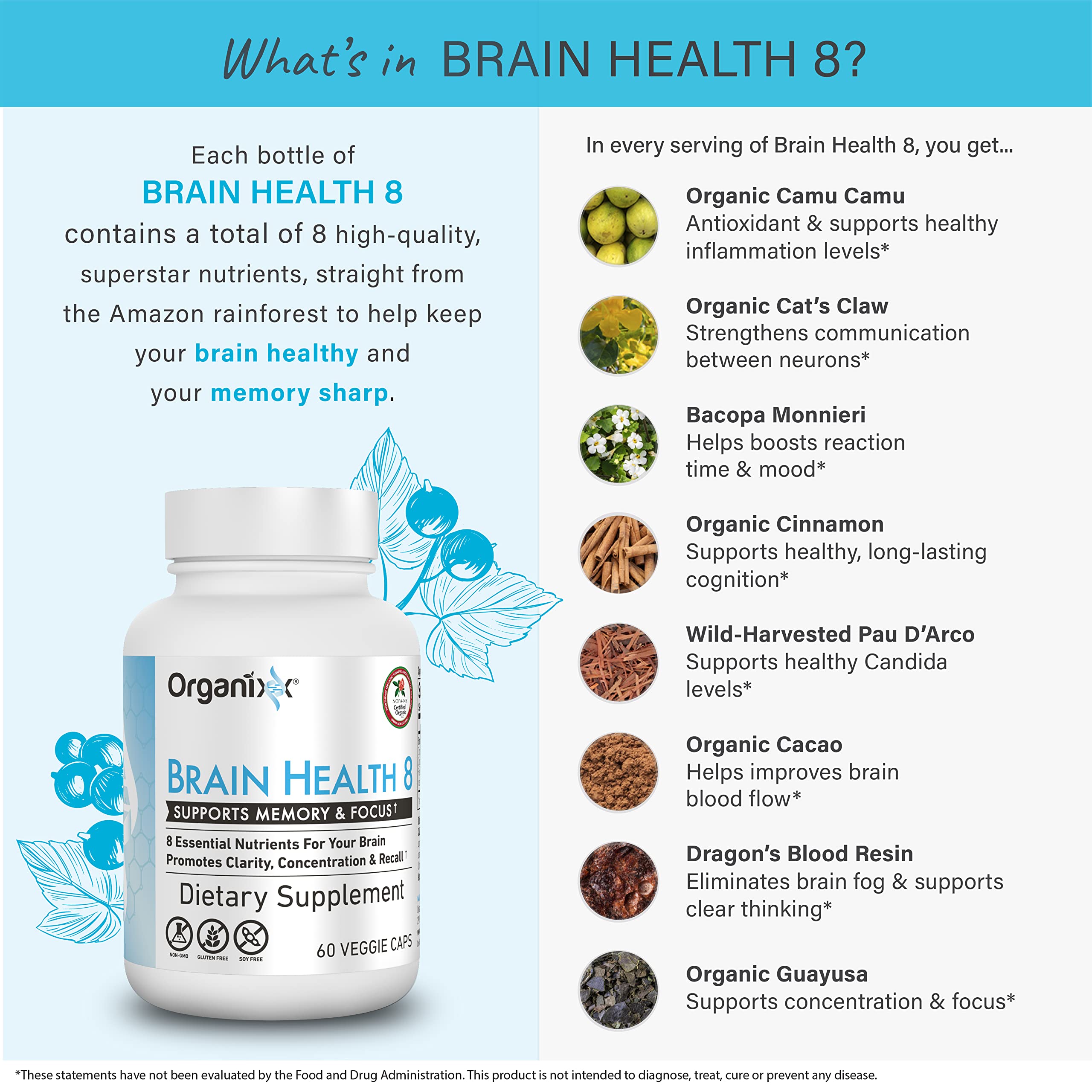 Organixx Ageless Brain Powerful Brain Health Supplement to Support Brain Function, Clarity, Focus, Re-Energize Brain Cells, Helps Promote a Balanced Mood, Gluten Free, Non GMO, 60 Vegetarian Capsules Organixx Au supplements