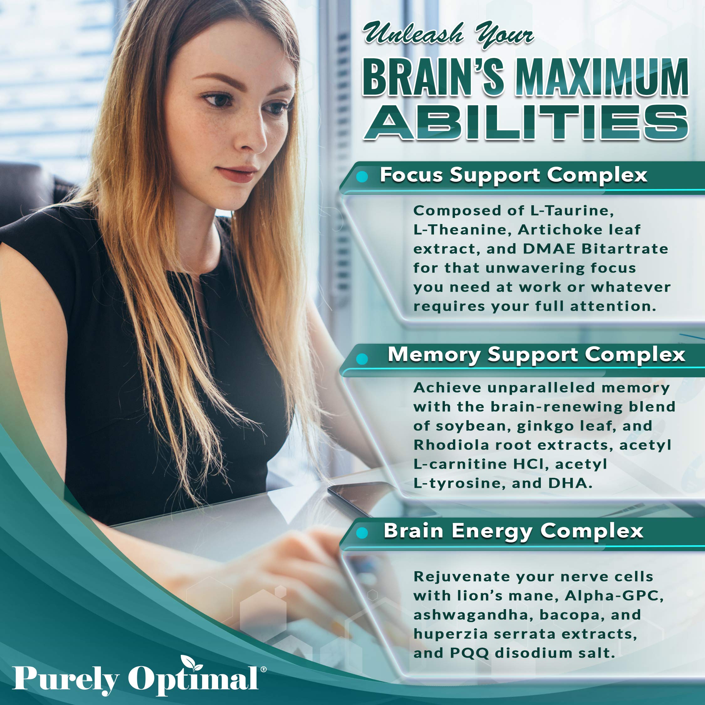Premium Brain Supplement - Nootropic Brain Booster for Focus, Clarity, Improved Memory Purely Optimal Au supplements