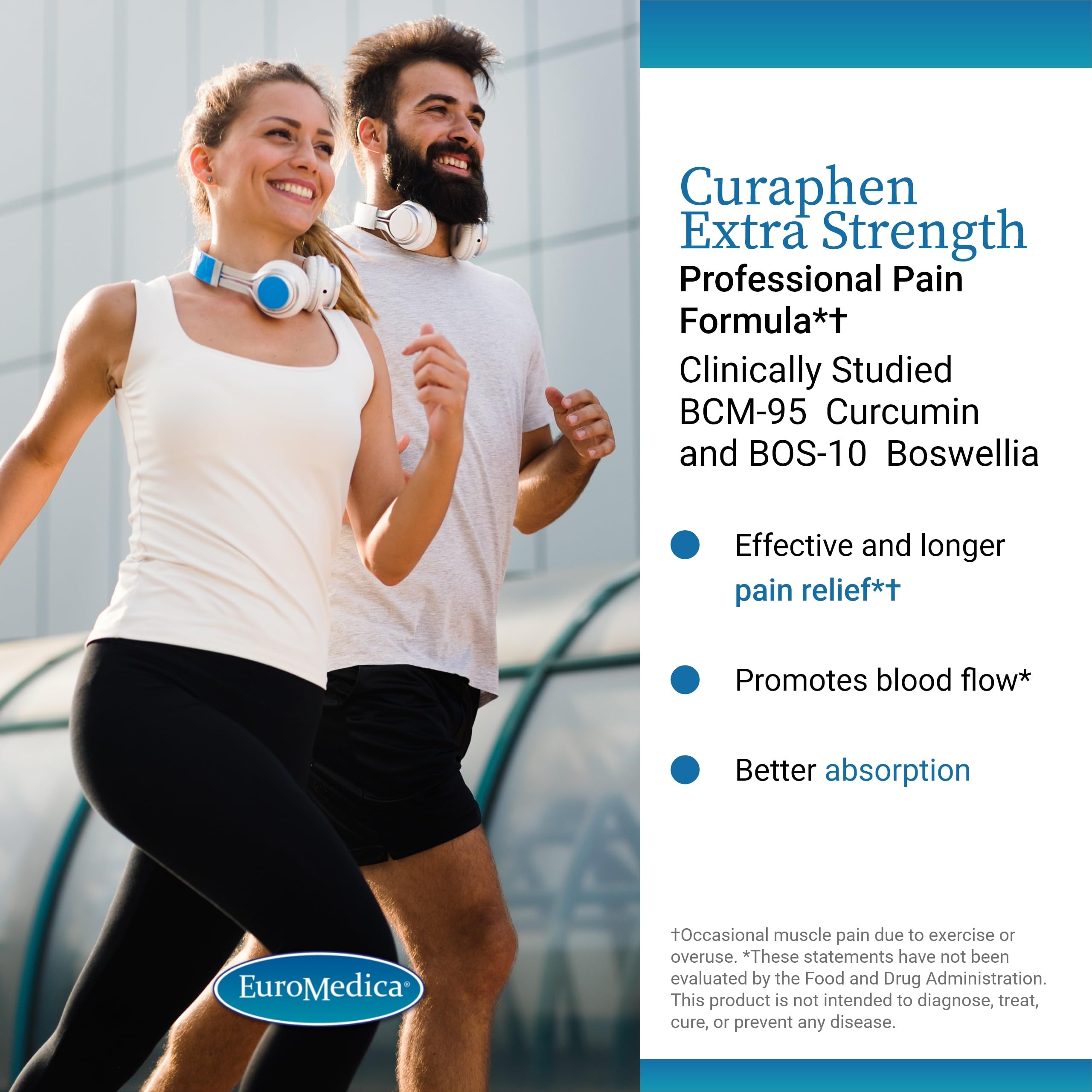 EuroMedica Curaphen Extra Strength - Curcumin & Boswellia Supplement for Healthy Circulation Support - Turmeric Supplement to Support Joints, Muscle Health & Endorphin Production - 60 Tablets EuroMedica Au supplements