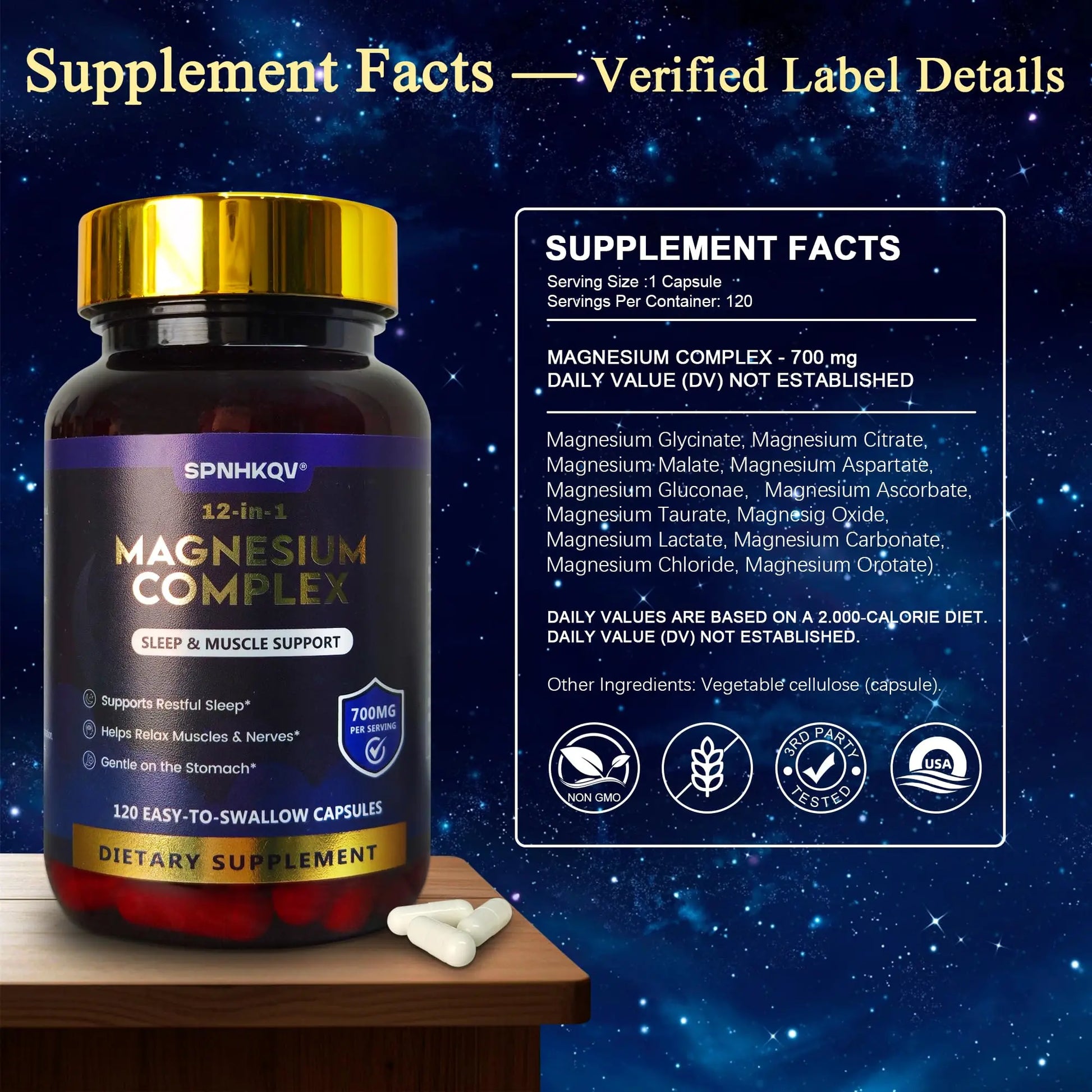 SPNHKQV Magnesium 12-in-1 Complex Supplement – 700mg High Absorption Magnesium Glycinate Capsules for Women & Men – Muscle, Nerve & Sleep Support – 120 Vegan Capsules SPNHKOV Au supplements