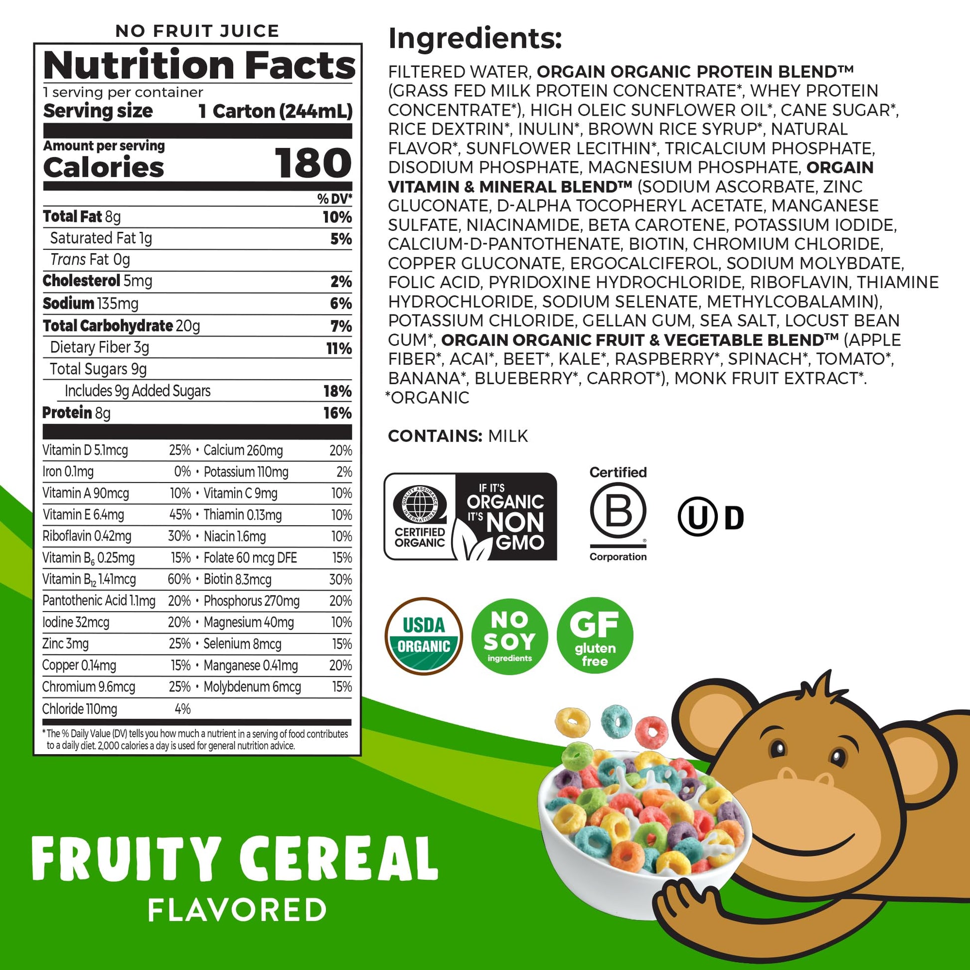 Orgain Organic Kids Nutritional Protein Shake, Fruity Cereal - Kids Snacks with 8g Dairy Orgain Au supplements