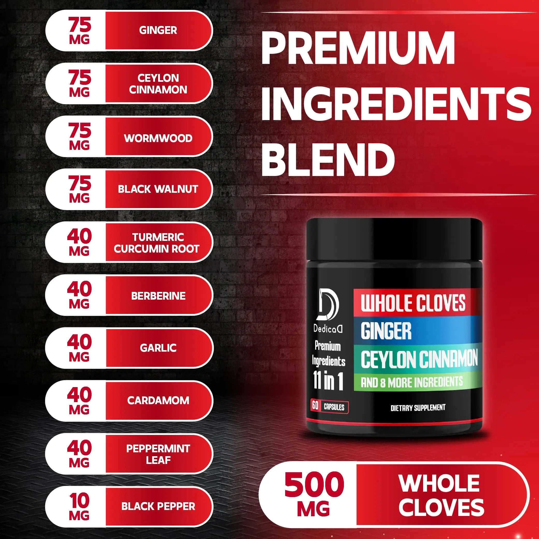DEDICAD 11in1 Cloves Supplement with Ginger, Ceylon Cinnamon and 8 Other More - Digestive, Immune System, Mood Support - 60 Capsules - 30 Days Supply DEDICAD Au supplements