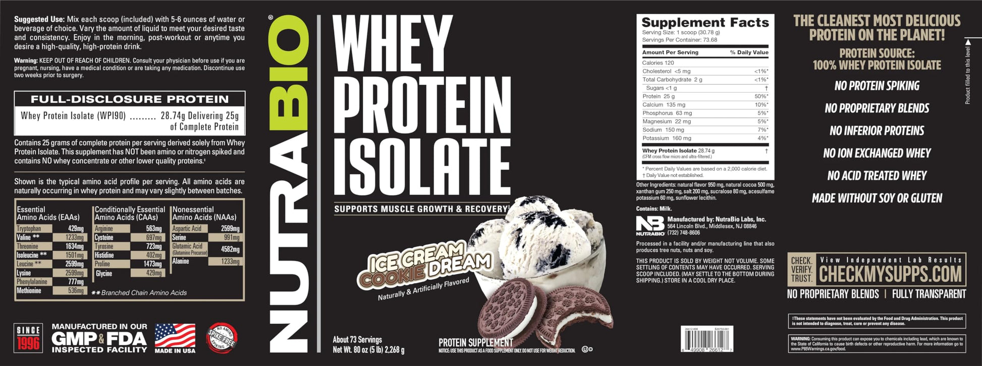 NutraBio Whey Protein Isolate Supplement – 25g of Protein Per Scoop with Complete NutraBio Au supplements