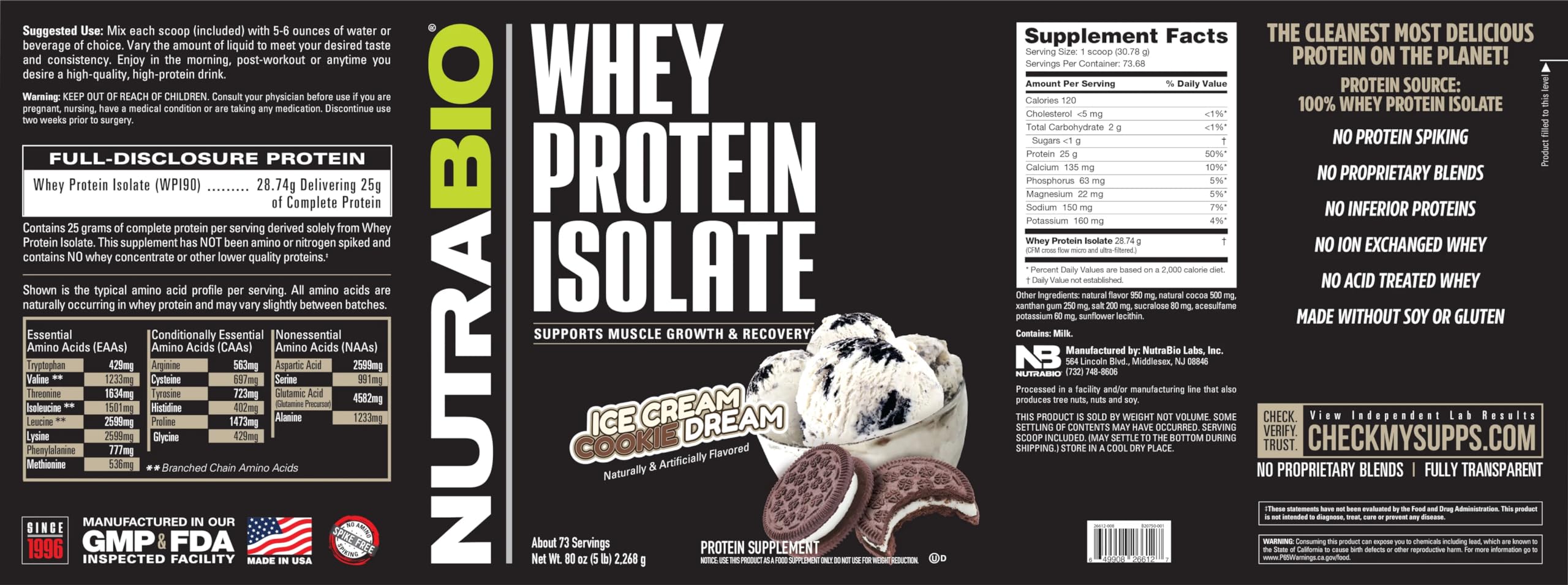 NutraBio Whey Protein Isolate Supplement – 25g of Protein Per Scoop with Complete NutraBio Au supplements