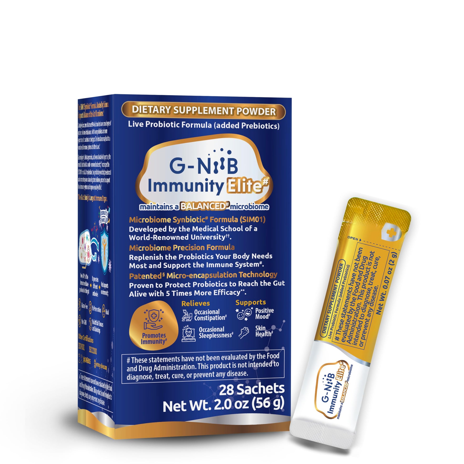 G-NiiB Immunity Elite (SIM01 Synbiotic Formula) - Potent Live probiotics and Added prebiotics to Support Immunity, Regularity, Sleep, Mood, and Skin - 5X More Effective in Reaching the Gut Alive G-NiiB Au supplements