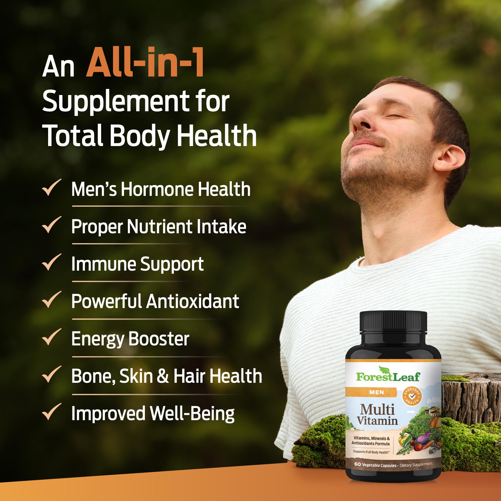 ForestLeaf Daily Vitamin Multivitamin for Men, Multi-Vitamin for Men - Mens Multivitamins & Multiminerals Supplement | All Essential Vitamins Needed for Health, Longevity & Energy | 60 Veg Caps ForestLeaf Au supplements