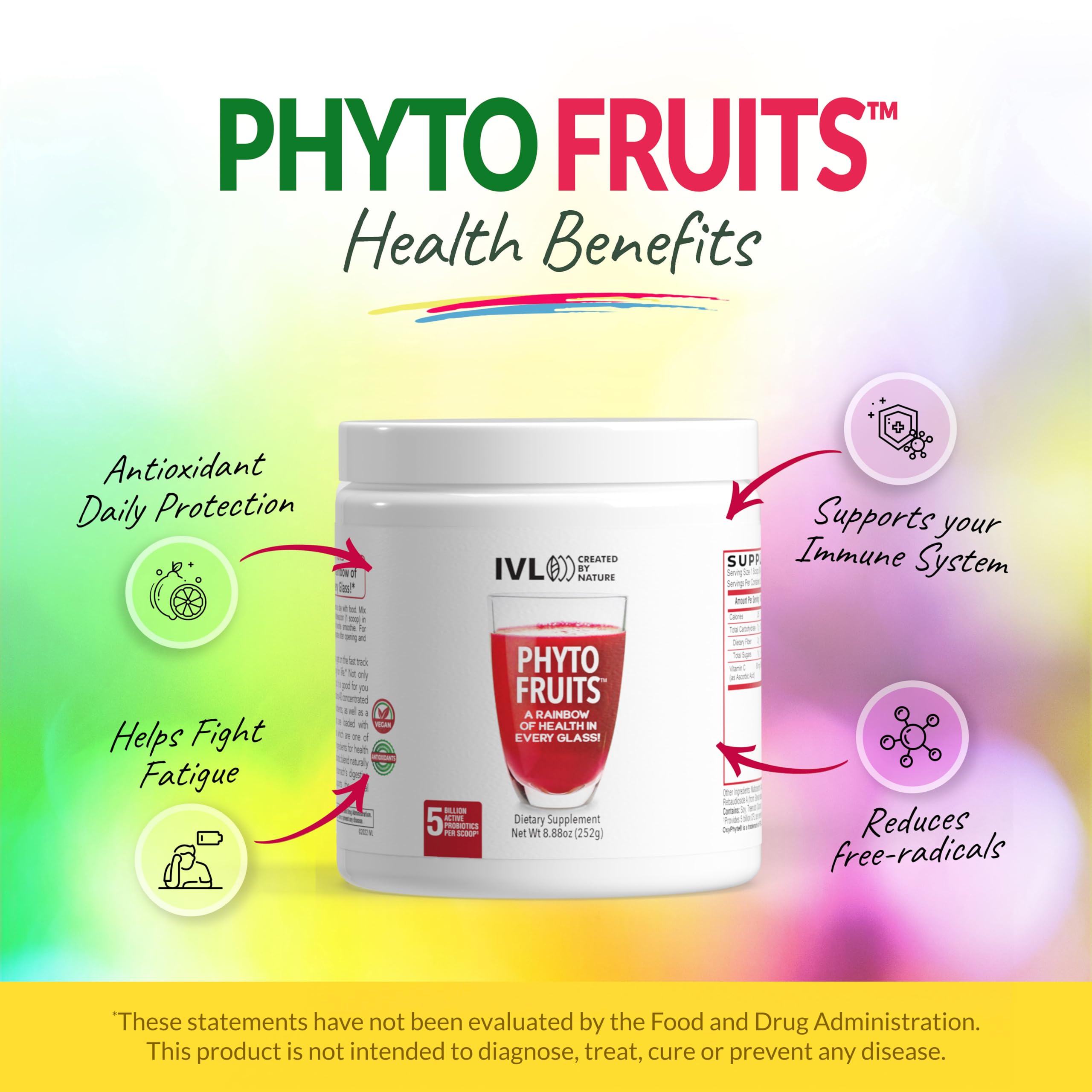 IVL - Phyto Fruits Superfood Powder - Support Energy - Digestive & Probiotic - Antioxidant - Vegan - 40 Fruits and Nutrients Plus 6 Probiotic Strains (30 Servings, 8.88 oz) IVL Au supplements