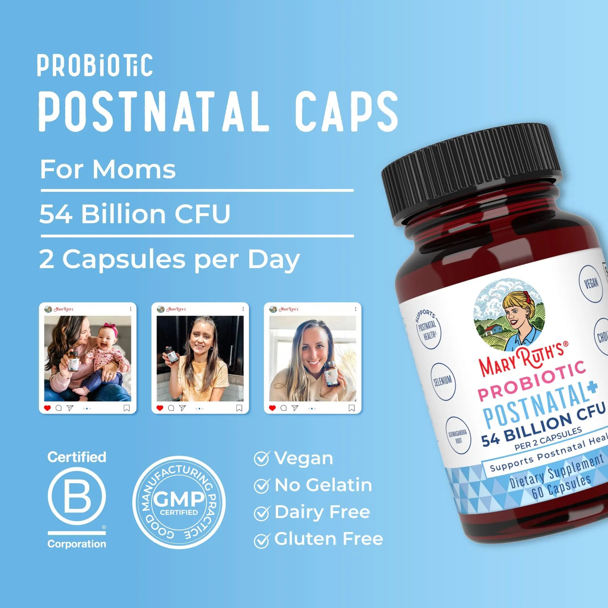 MaryRuth Organics Postnatal Probiotics for Breastfeeding Women | Nursing Probiotic Capsules with Vitamins | Minerals & Antioxidants | 54 Billion CFU | Non-GMO | Vegan | 30 Servings MARYRUTH'S Au supplements