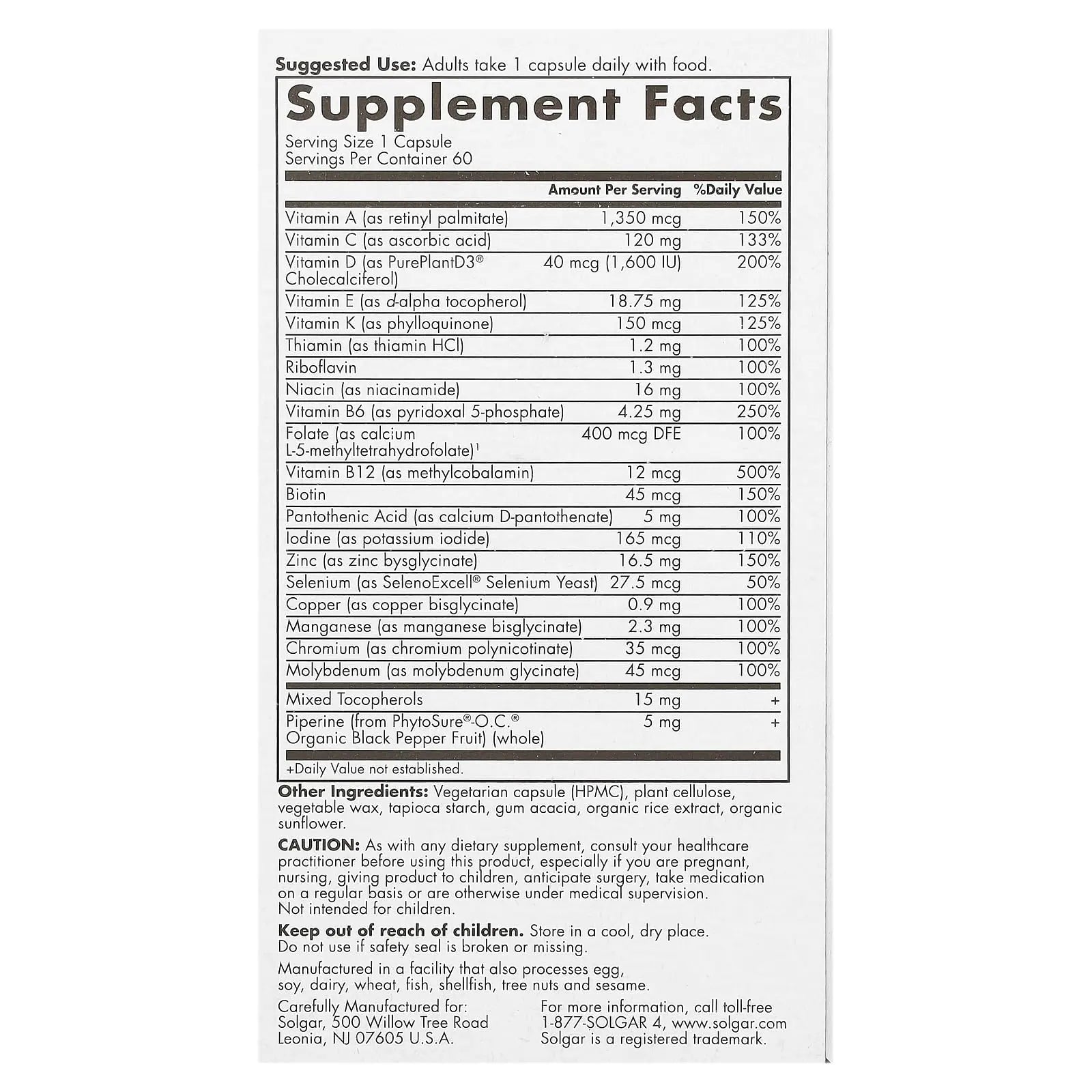 Solgar One Daily Men's Multivitamin Whole Body Support Supplement, Highly Absorbable Delayed Release One Daily Multi Vitamin Capsules for Men Solgar Au supplements
