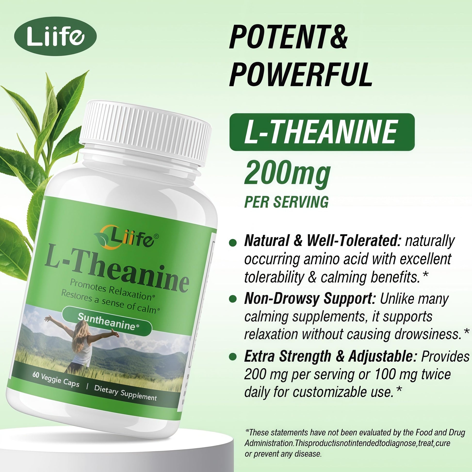 LIIFE L-Theanine (Suntheanine®) with GABA– 60 Veggie Capsules Support with Magnesium & Black Pepper for a Healthy Stress Response, Relaxation, and Focus Increases Brain Alpha-Wave Production* LIIFE Au supplements