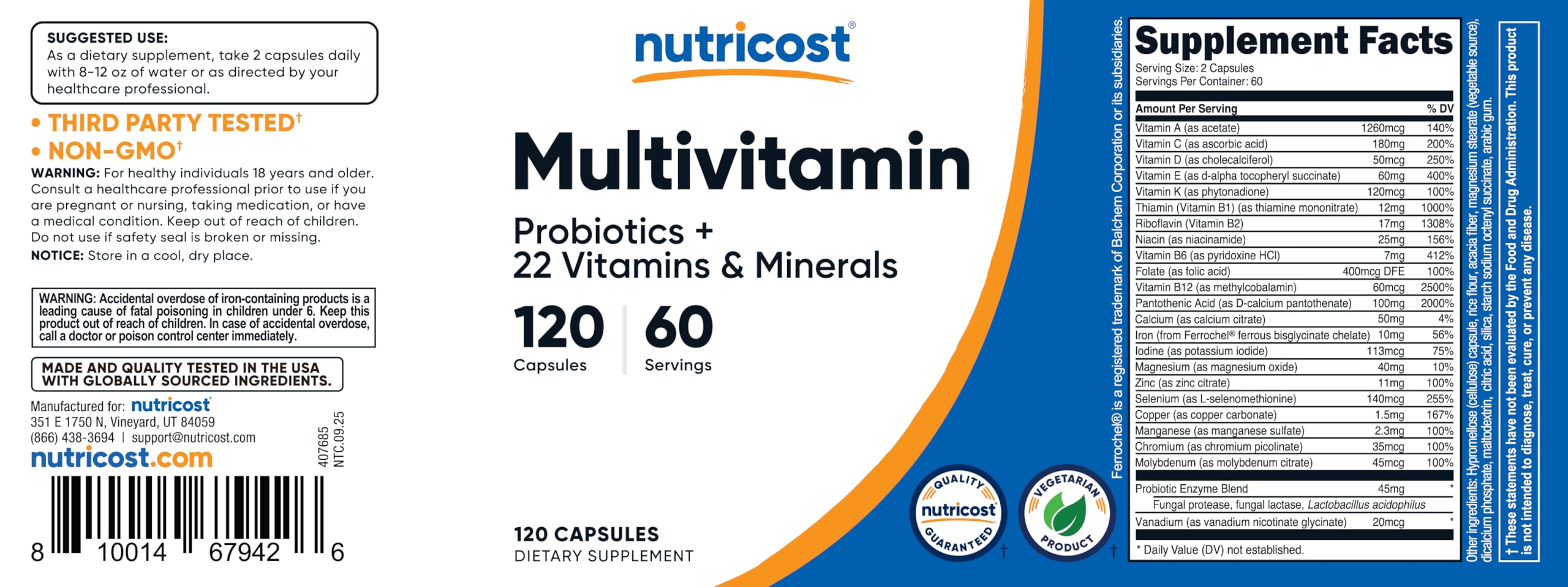 Nutricost Multivitamin with Probiotics 120 Vegetarian Capsules - Packed with Vitamins & Minerals Nutricost Au supplements