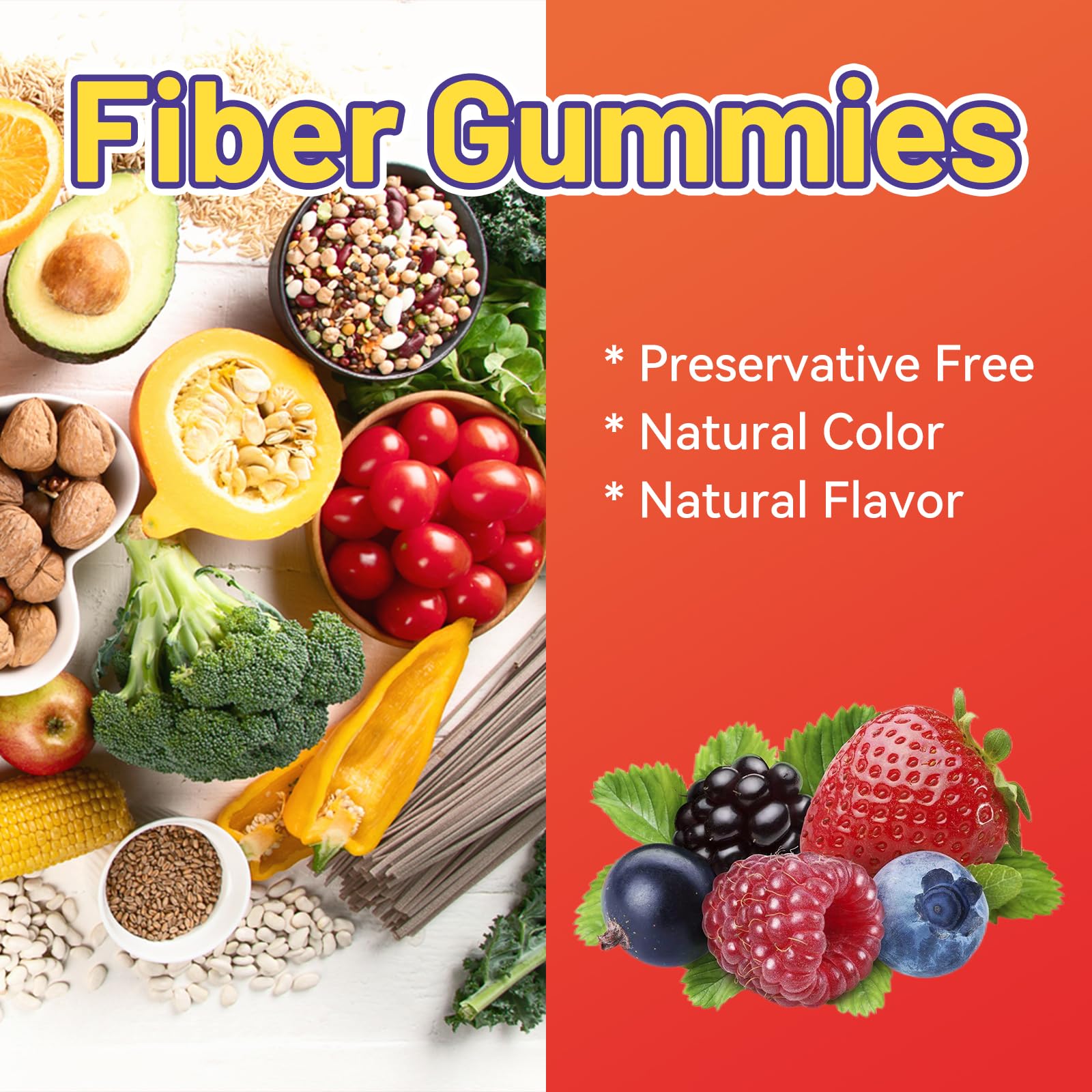 SmildeHeal Fiber Gummies, Dietary Fiber, for Women and Men, Gut Health Support, Non-GMOs, Non-Gluten, Vegan, Mixed Berry