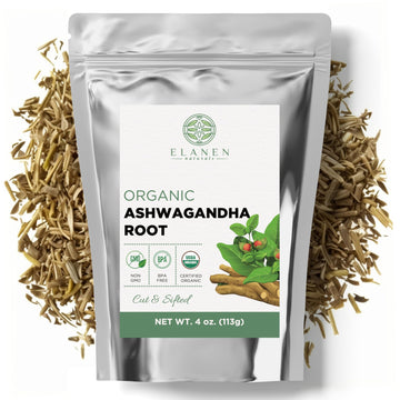 Elanen Naturals Organic Ashwagandha Root 4 oz. (113g), USDA Certified Organic Ashwagandha Root Loose Leaf Tea, Dried Withania somnifera, Cut & Sifted Elanen Naturals Au supplements