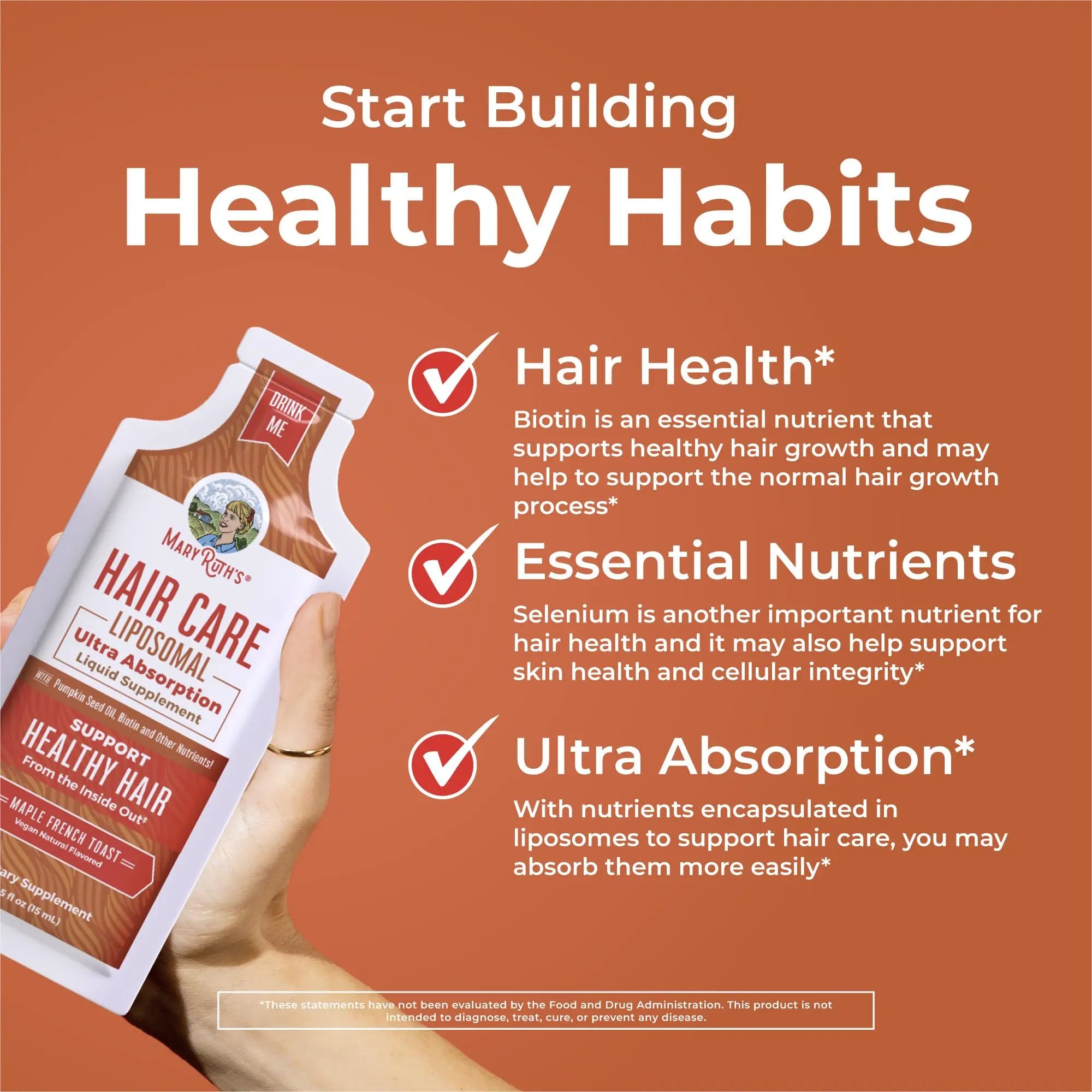 MaryRuth Organics Hair Growth Vitamins, Sugar & Gluten Free, Liquid Hair Vitamins with Vitamin D3, Vitamin E Biotin Hyaluronic Acid, Selenium for Hair & Skin Care Vegan, Non-GMO, 14-0.5 Fl Oz Pouches MARYRUTH'S Au supplements