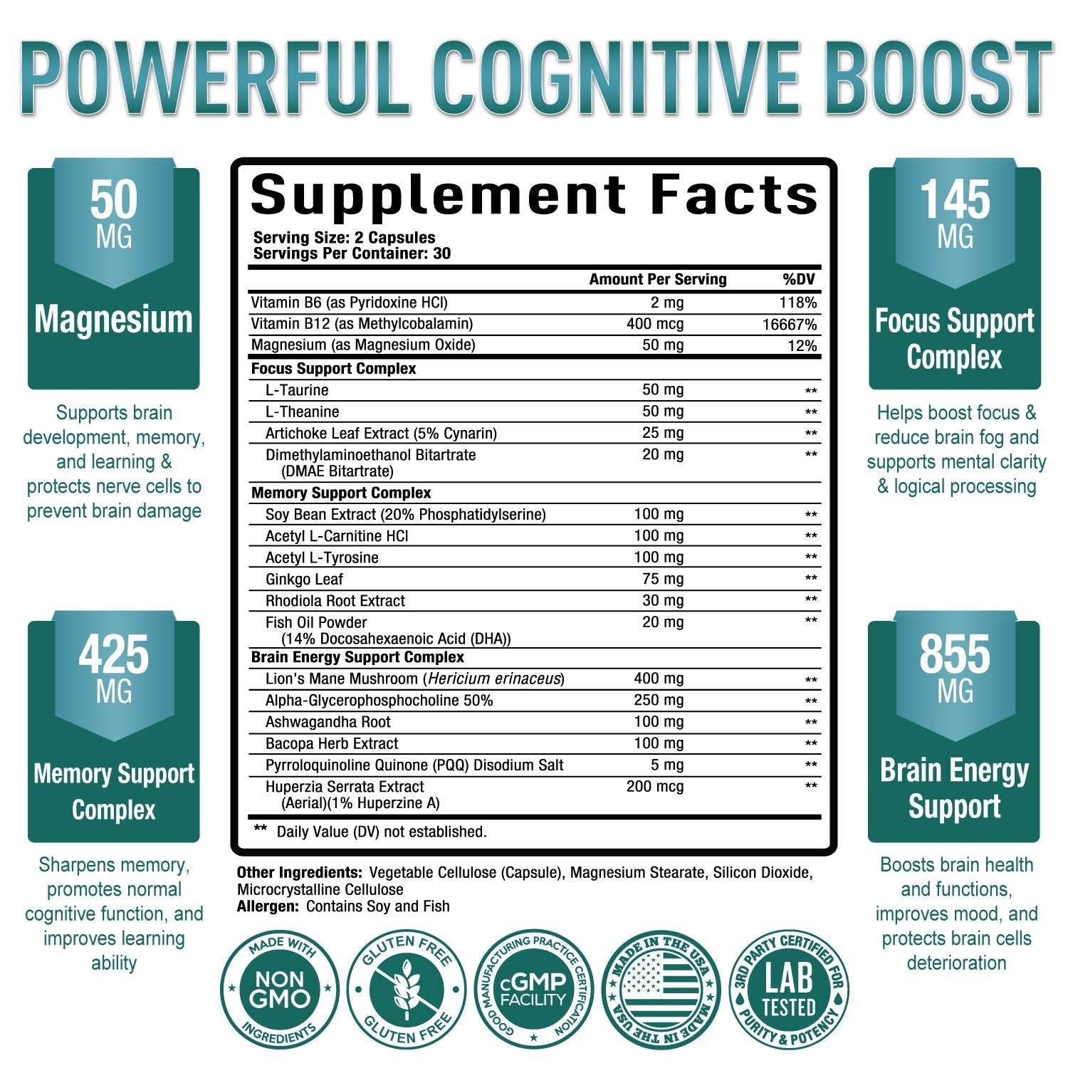 Premium Brain Supplement - Nootropic Brain Booster for Focus, Clarity, Improved Memory Purely Optimal Au supplements