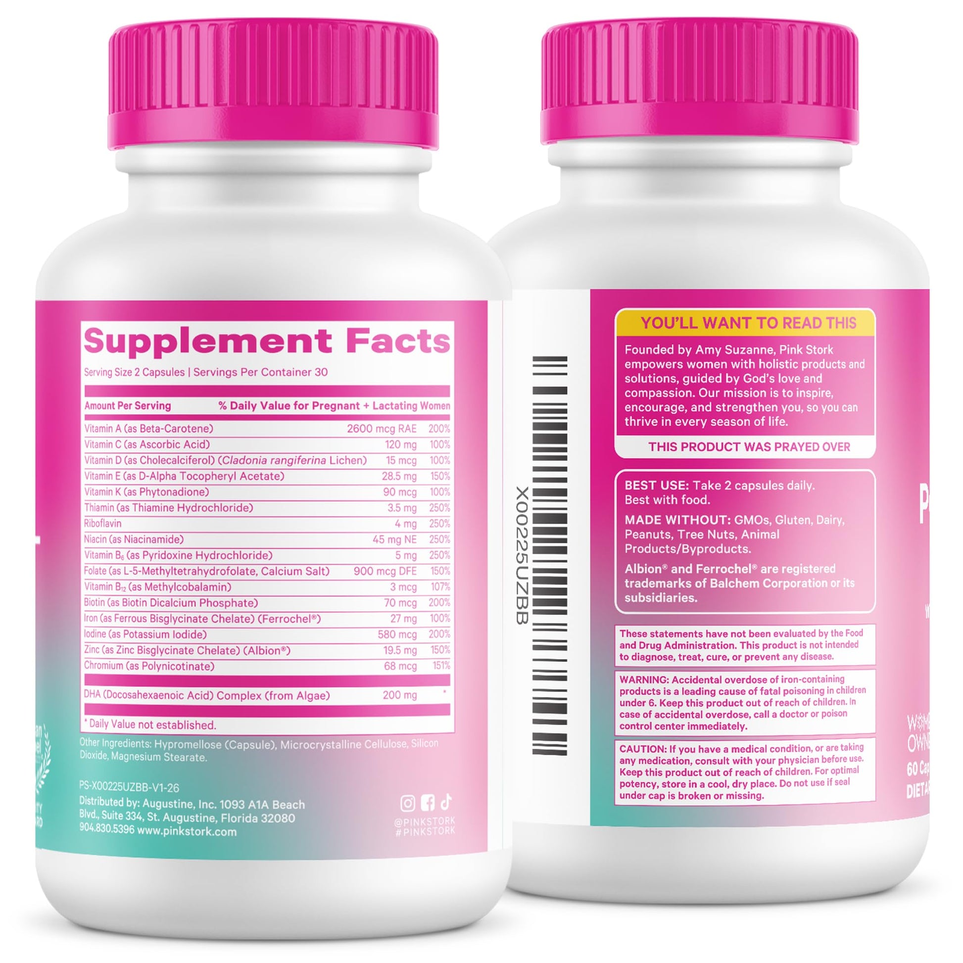 Pink Stork Total Postnatal Vitamins for Women | Vegan DHA, Iron, Folate, B12 | Postpartum Recovery Essentials | Lactation Support for Breastfeeding Moms | Third-Party Tested - 60 Capsules, Berry Pink Stork Au supplements
