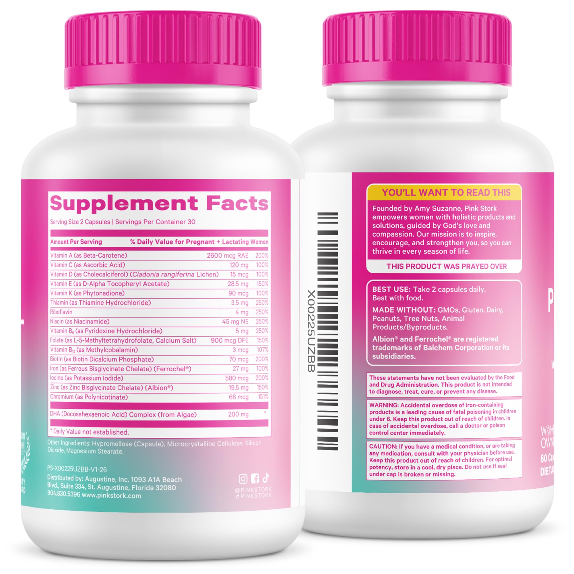Pink Stork Total Postnatal Vitamins for Women | Vegan DHA, Iron, Folate, B12 | Postpartum Recovery Essentials | Lactation Support for Breastfeeding Moms | Third-Party Tested - 60 Capsules, Berry Pink Stork Au supplements