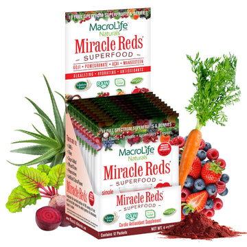 MacroLife Naturals Miracle Reds Superfood Powder 19 Blended Fruit & Berry Polyphenols Enzymes Probiotics & Antioxidants Supplement - Raw Non-GMO & Vegan Whole Food Vitamins - 12 Packet Servings MacroLife Naturals Au supplements