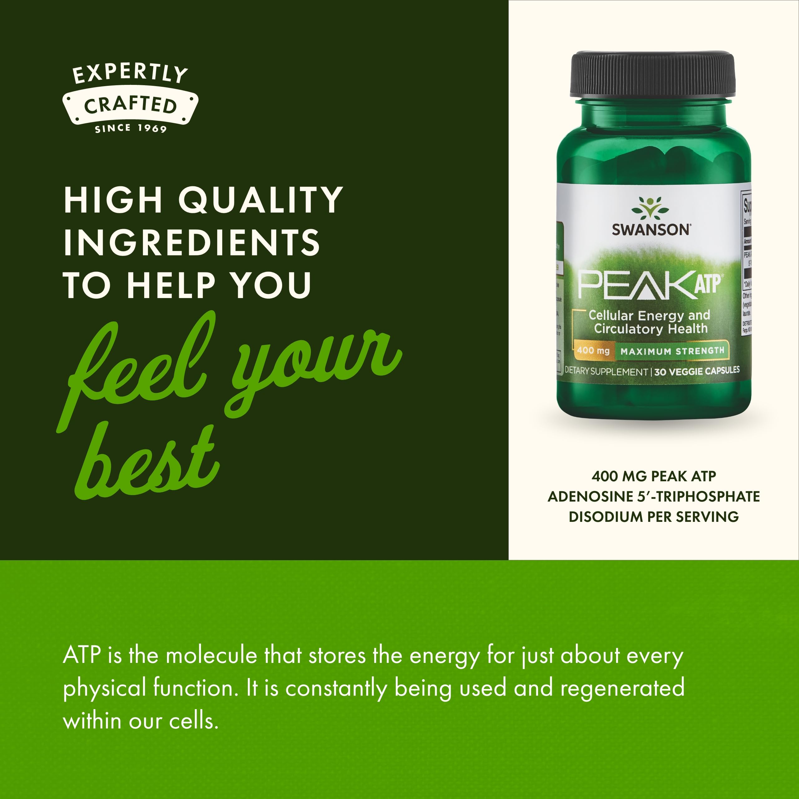 Swanson Maximum Strength Peak ATP-Natural Supplement Promoting Cellular Energy Support-Supports Physical Performance and Promotes Healthy Blood Flow Support-(30 Veggie Capsules, 400mg Each) 1 Pack Swanson Au supplements