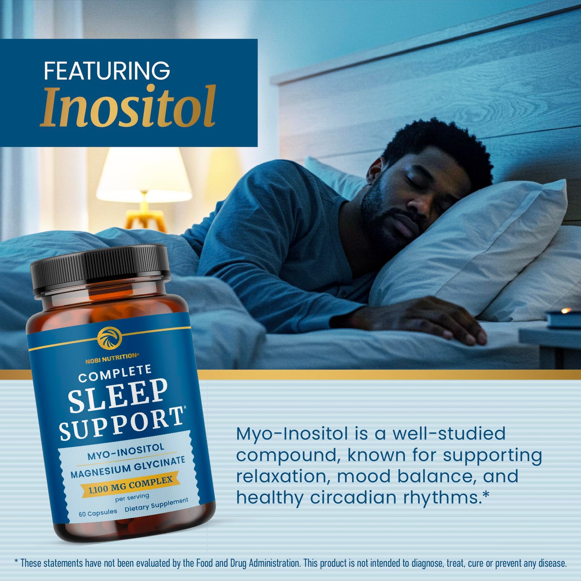 Complete Sleep Support | Myo Inositol + Magnesium Glycinate | Restful Sleep & Relaxation Support | 1100MG Complex | Melatonin-Free, Non-GMO | Inositol Supplement with Magnesium-Glycinate | 60 Ct Nobi Nutrition Au supplements