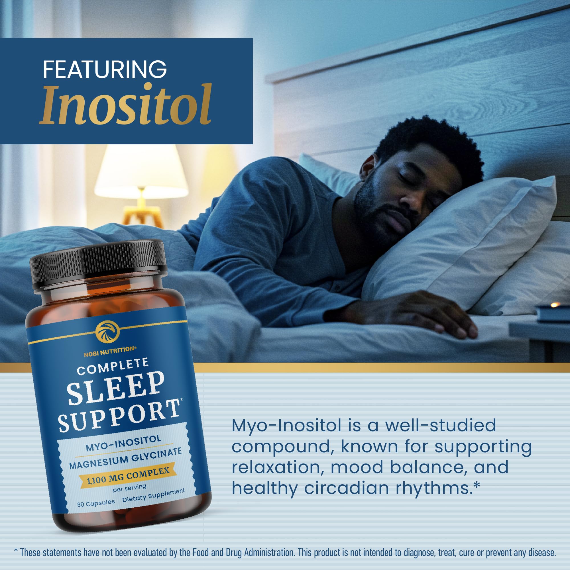 Complete Sleep Support | Myo Inositol + Magnesium Glycinate | Restful Sleep & Relaxation Support | 1100MG Complex | Melatonin-Free, Non-GMO | Inositol Supplement with Magnesium-Glycinate | 60 Ct Nobi Nutrition Au supplements